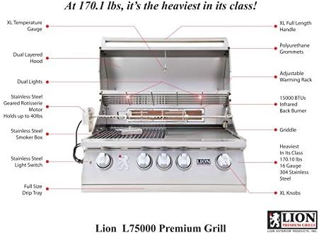Lion Premium Grills 32-Inch Liquid Propane Grill L75000 with Lion Single Side Burner and Eco Friendly Lion Refrigerator with 5 in 1 BBQ Tool Set Best of Backyard Gourmet Package Deal