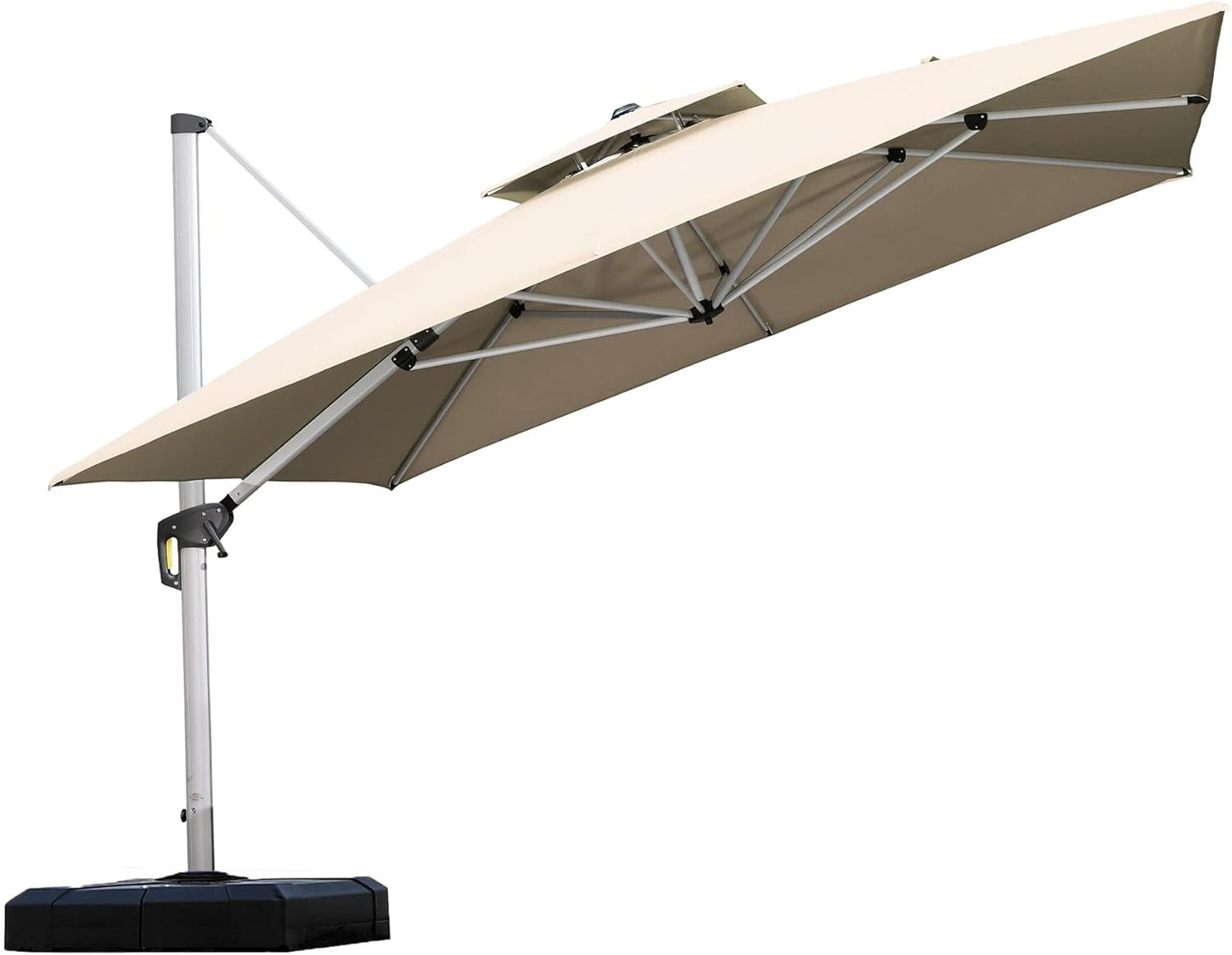 PURPLE LEAF 10ft Patio Umbrella Outdoor Square Large Cantilever Windproof Offset and Heavy Duty Sun Umbrella for Garden Deck Pool, Beige