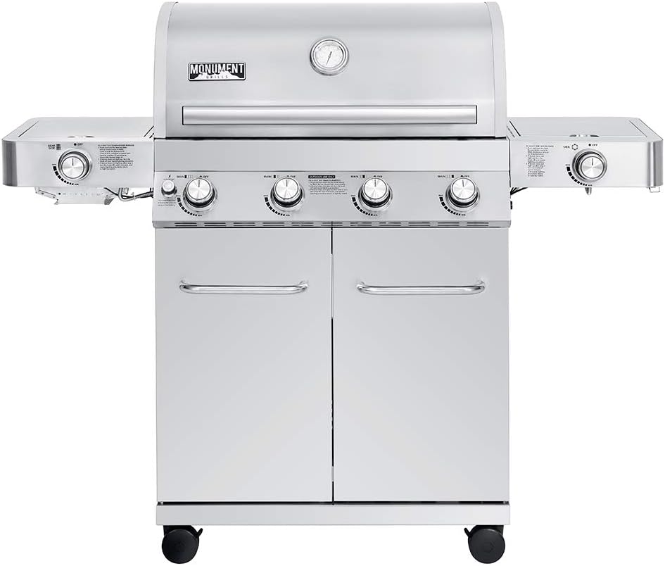 Monument Grills Larger 4-Burner Propane Gas Grills Stainless Steel Cabinet Style with Accessory Kit(5 items), Outdoor Use