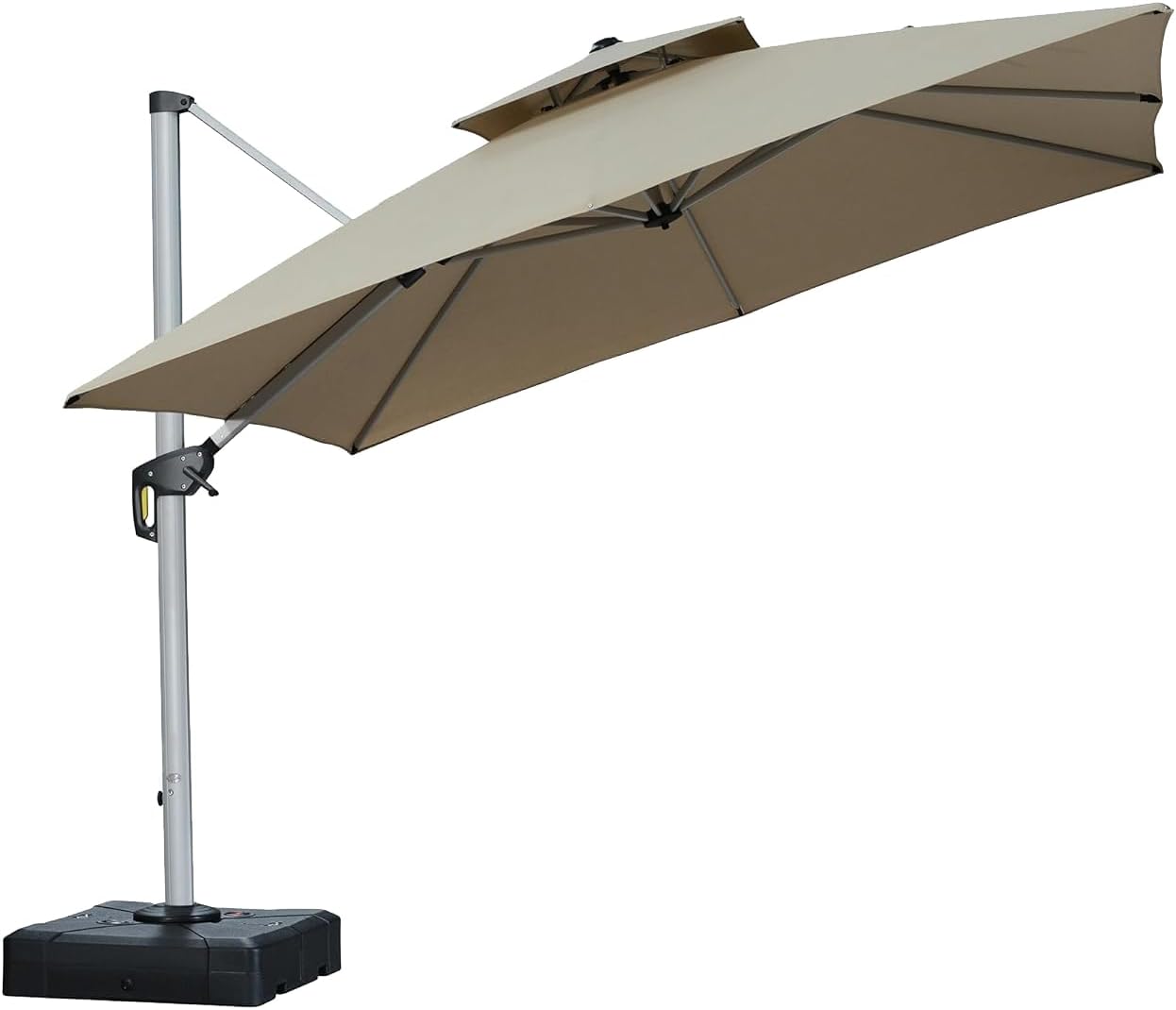 PURPLE LEAF 10ft Patio Umbrella Outdoor Square Large Cantilever Windproof Offset and Heavy Duty Sun Umbrella for Garden Deck Pool, Beige