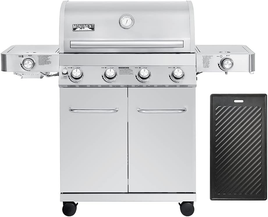 Monument Grills Larger 4-Burner Propane Gas Grills Stainless Steel Cabinet Style with Accessory Kit(5 items), Outdoor Use