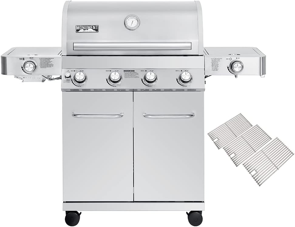 Monument Grills Larger 4-Burner Propane Gas Grills Stainless Steel Cabinet Style with Accessory Kit(5 items), Outdoor Use