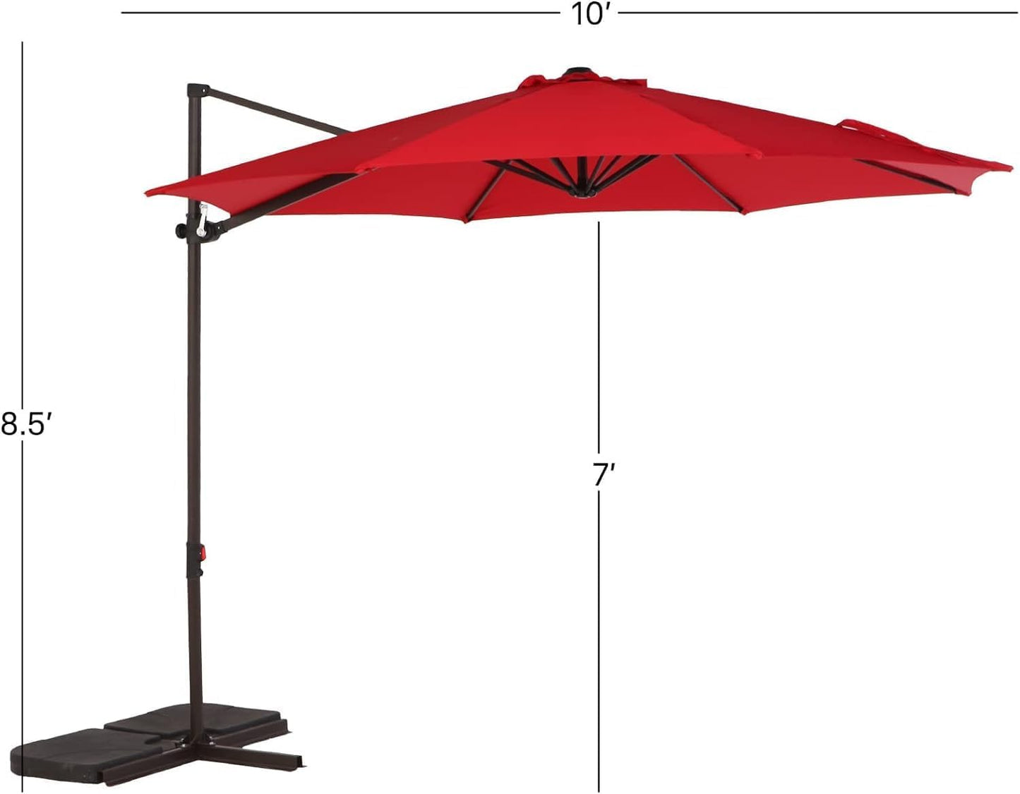 Grand patio 10Ft Patio Cantilever Umbrella with Cross Base, Outdoor Offset Umbrella with 360-degree Rotation, Crank and Easy Tilt, Red