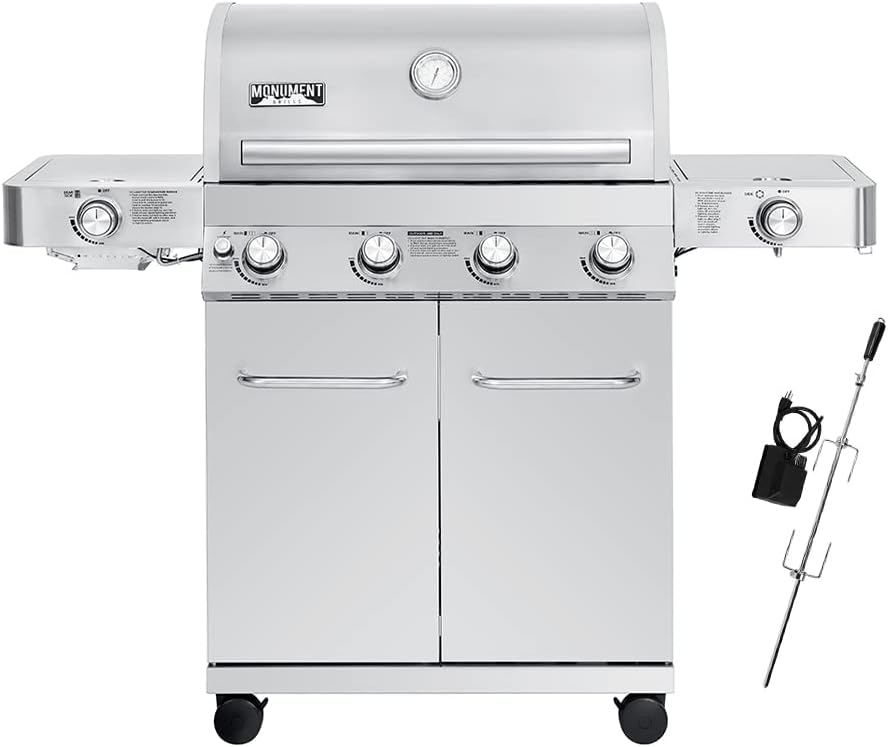 Monument Grills Larger 4-Burner Propane Gas Grills Stainless Steel Cabinet Style with Accessory Kit(5 items), Outdoor Use