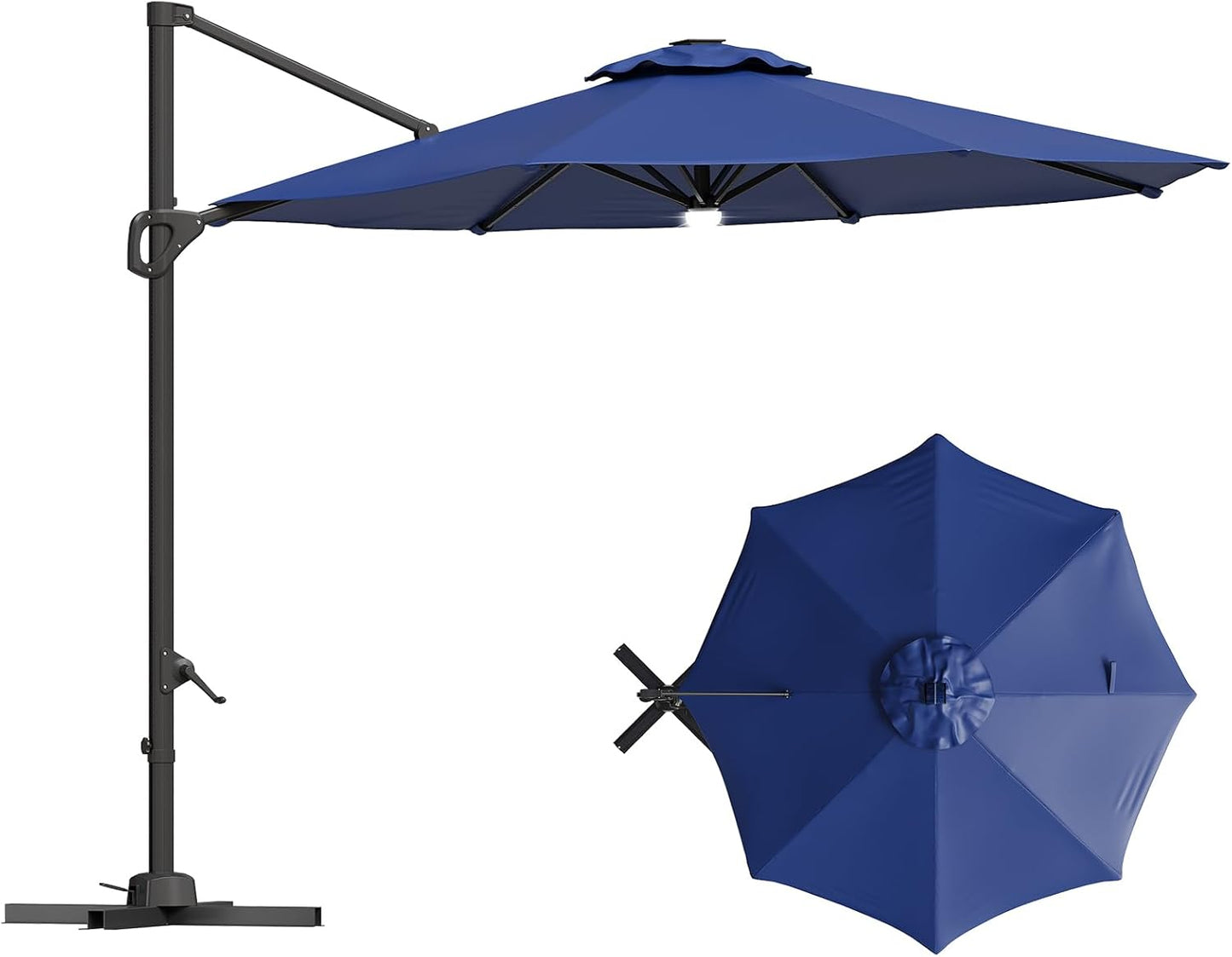 TrailBlaze 10FT Cantilever Patio Umbrella With Base, Round Top Outdoor Umbrella, Windproof Offset Umbrella Sun Shade With 360-Degree Rotation, Perfect for Garden, Deck, Pool Patio, Backyard