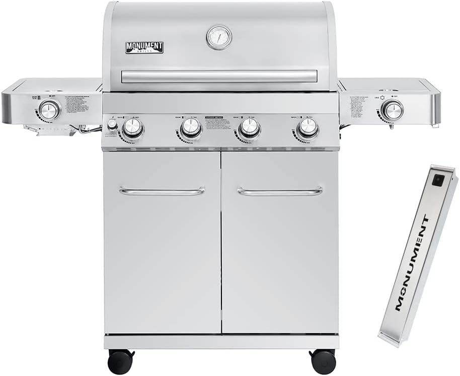 Monument Grills Larger 4-Burner Propane Gas Grills Stainless Steel Cabinet Style with Accessory Kit(5 items), Outdoor Use