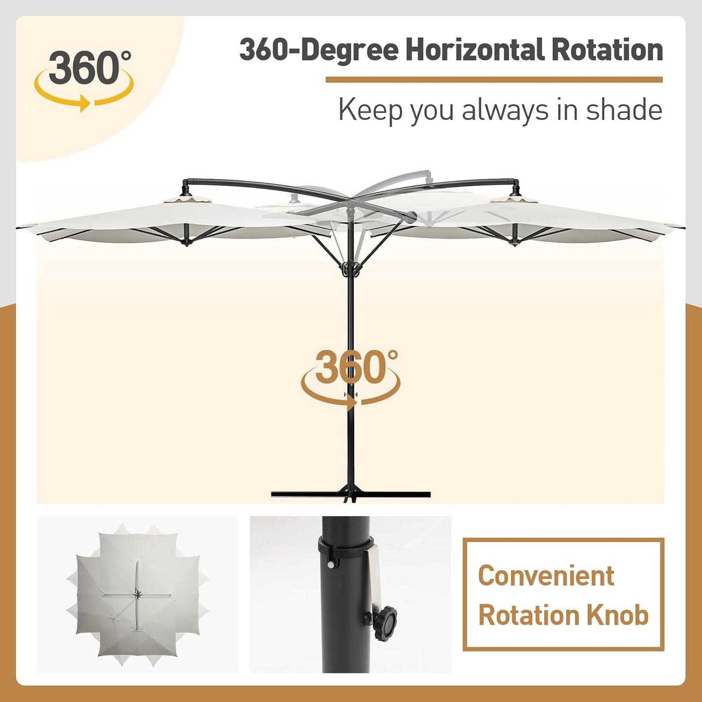 COSIEST 9 x 11.5FT Offset Patio Umbrella, Cantilever Hanging Outdoor Umbrella w/360-degree Rotation, Handy Crank, UV & Waterproof Canopy, 6 Ribs for Market, Backyard, Poolside, Garden