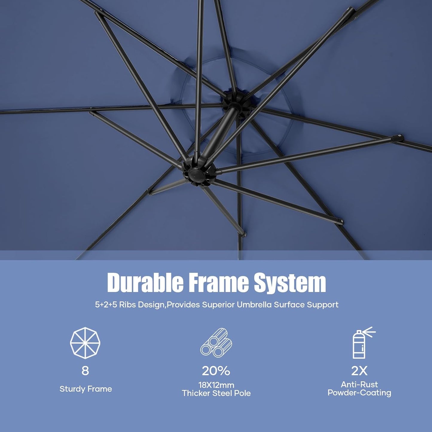 10ft Offset Patio Umbrella with Base Included, Hanging Cantilever Patio Outdoor Market Umbrella UPF50+ UV Protection with Easy Tilt and Crank, 8 Ribs Umbrella for Patio Pool Garden Deck