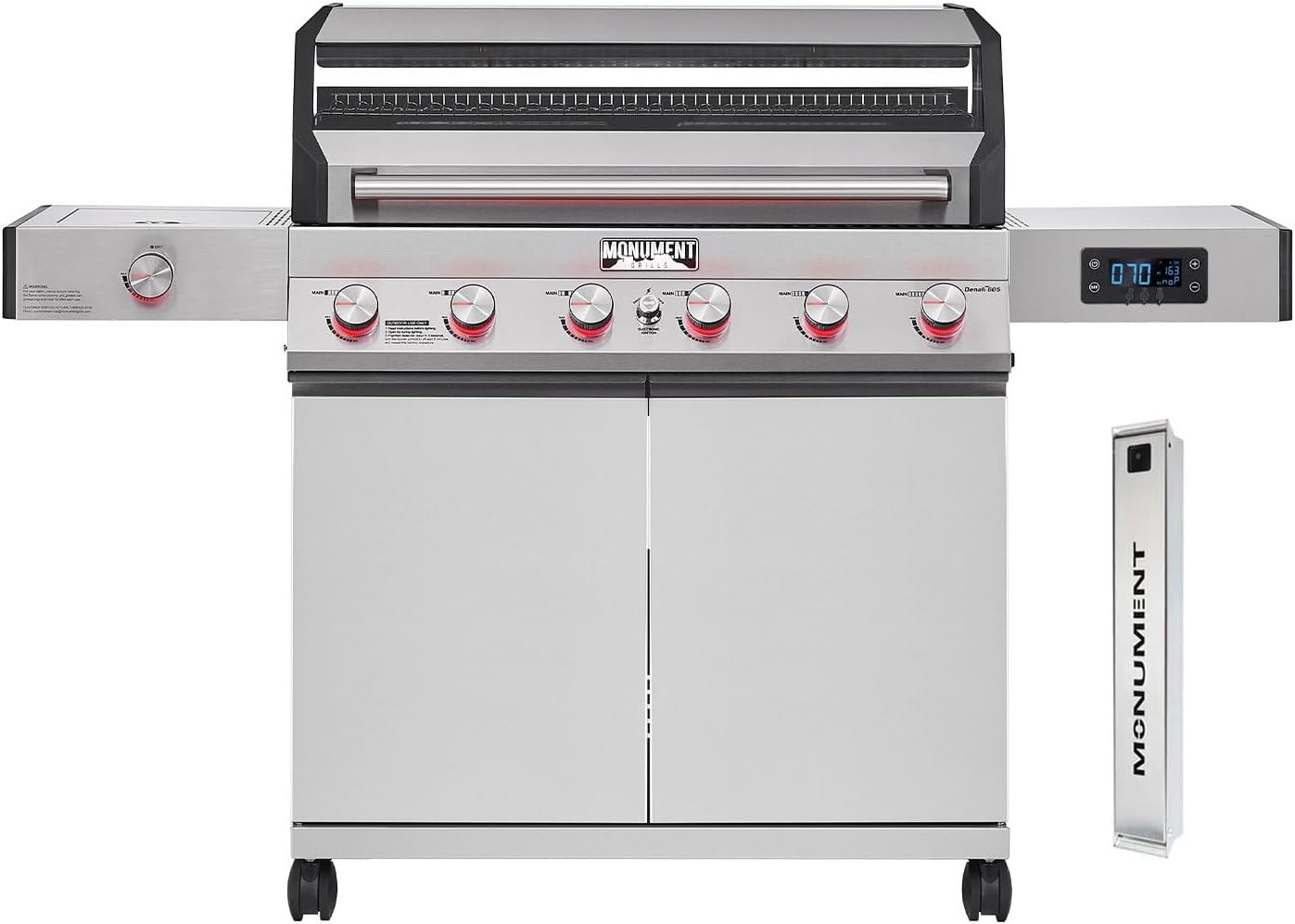 Monument Grills Denali D405 4-Burner Liquid Propane Gas Smart BBQ Grill Stainless Steel with Barbecue Tool Set - Spatula & Tongs (2 items)