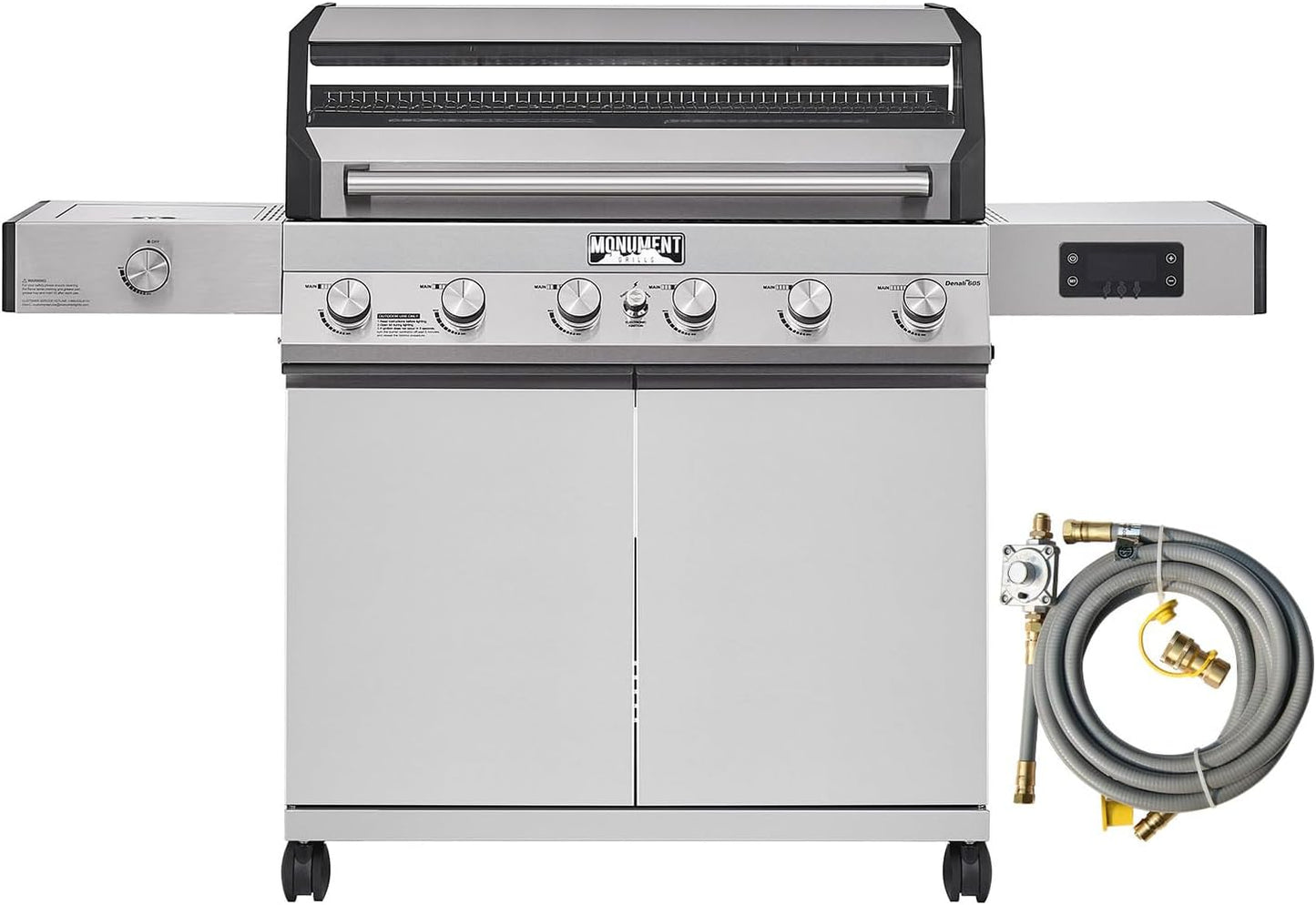Monument Grills Denali D405 4-Burner Liquid Propane Gas Smart BBQ Grill Stainless Steel with Barbecue Tool Set - Spatula & Tongs (2 items)