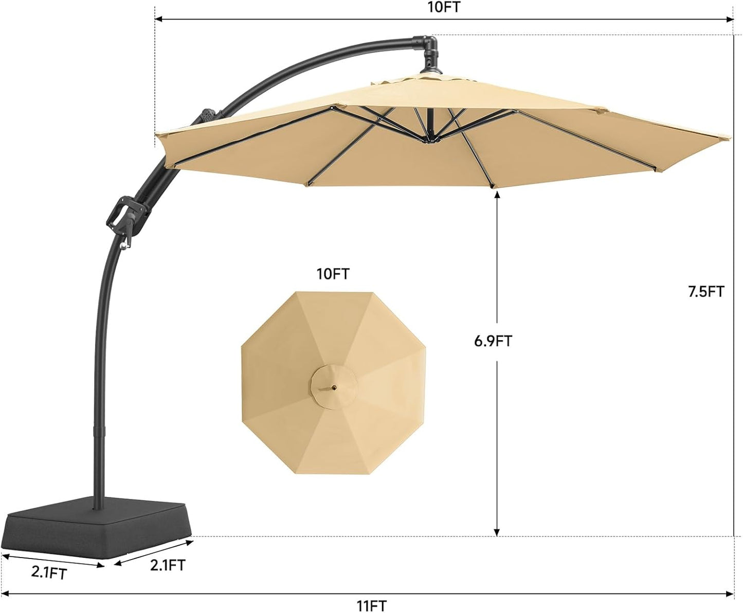10 FT Cantilever Umbrella with Base Included, Patio Umbrella with Sandbags Base, Sturdy Cantilever Patio Umbrellas, Outdoor Hanging Umbrella for Deck, Pool, Backyard, Garden, 240G/M2, UPF50+