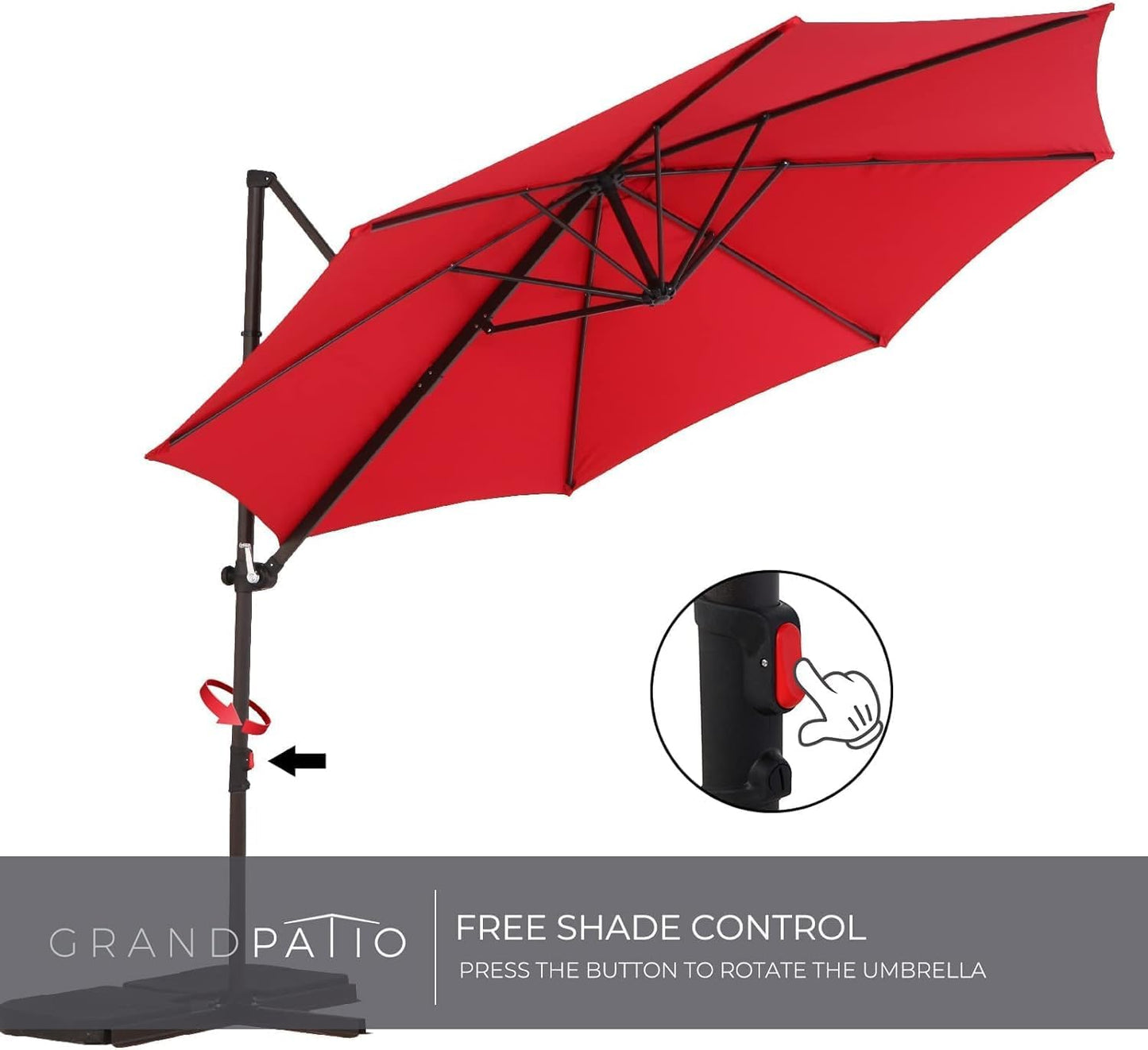 Grand patio 10Ft Patio Cantilever Umbrella with Cross Base, Outdoor Offset Umbrella with 360-degree Rotation, Crank and Easy Tilt, Red