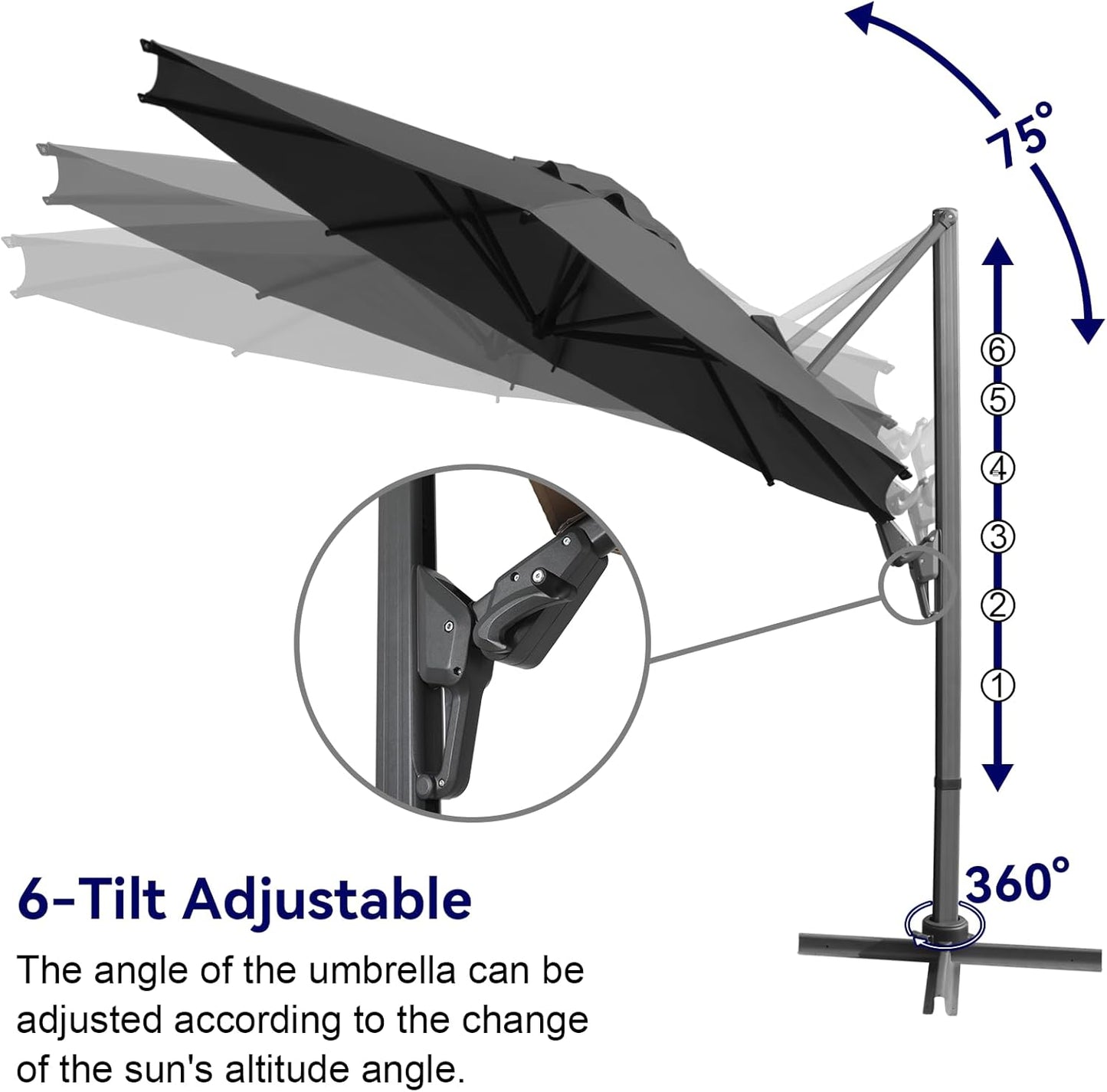 10ft Large Round Cantilever Patio Umbrella with Base Included, Windproof Offset Umbrella with 360°Rotation and 0.07" Thickened Aluminum Pole, Heavy Duty Outdoor Sun Shade for Garden Decks, Patios, Pools
