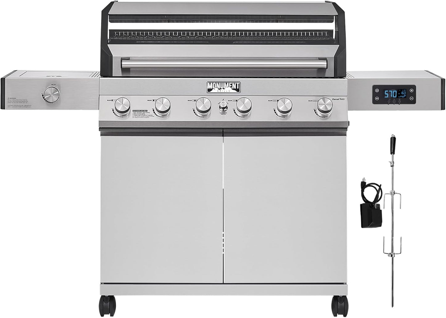 Monument Grills Denali D405 4-Burner Liquid Propane Gas Smart BBQ Grill Stainless Steel with Barbecue Tool Set - Spatula & Tongs (2 items)