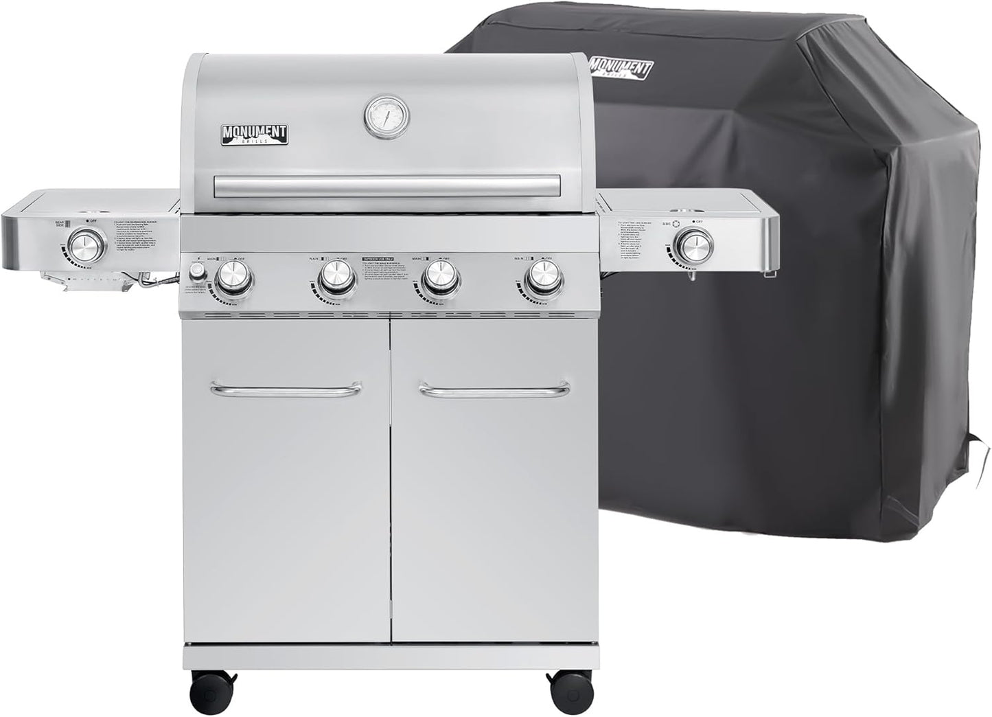 Monument Grills Larger 4-Burner Propane Gas Grills Stainless Steel Cabinet Style with Accessory Kit(5 items), Outdoor Use
