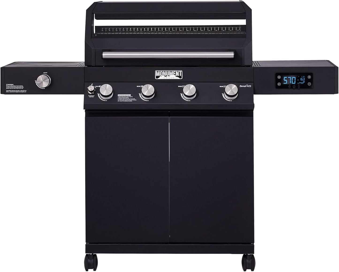Monument Grills Denali D405 4-Burner Liquid Propane Gas Smart BBQ Grill Stainless Steel with Barbecue Tool Set - Spatula & Tongs (2 items)