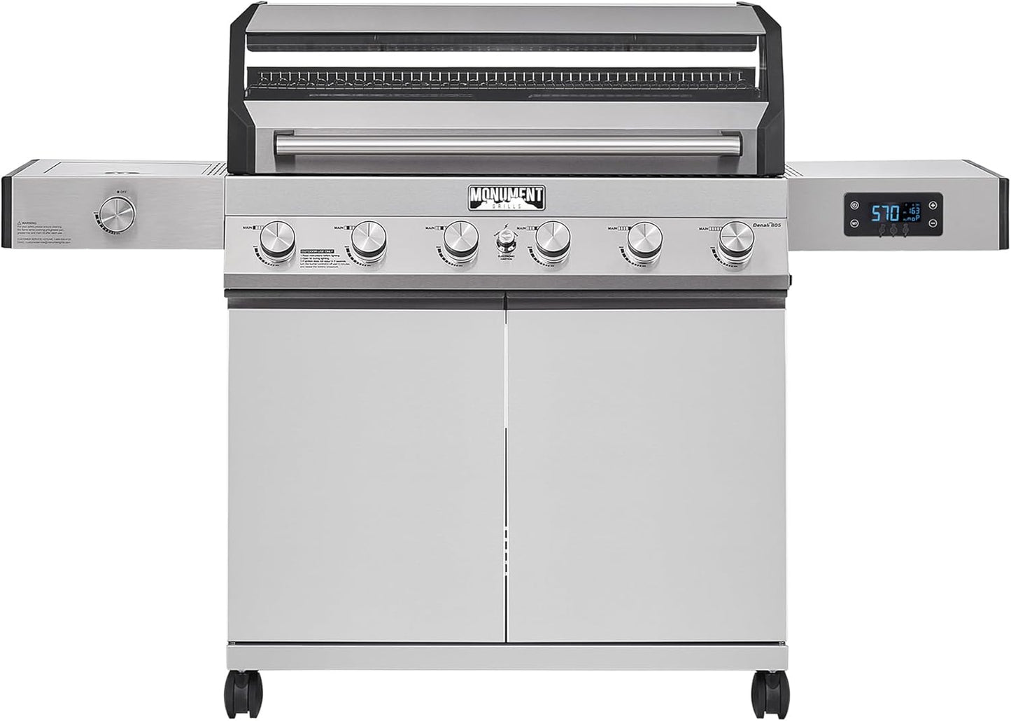 Monument Grills Denali D405 4-Burner Liquid Propane Gas Smart BBQ Grill Stainless Steel with Barbecue Tool Set - Spatula & Tongs (2 items)