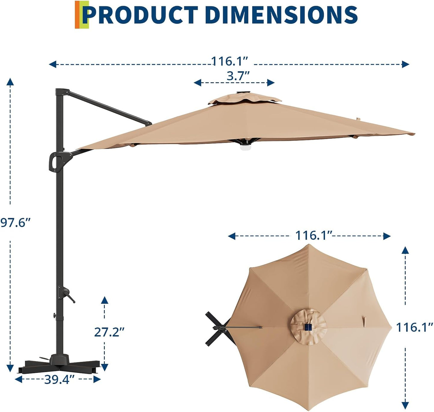 TrailBlaze 10FT Cantilever Patio Umbrella With Base, Round Top Outdoor Umbrella, Windproof Offset Umbrella Sun Shade With 360-Degree Rotation, Perfect for Garden, Deck, Pool Patio, Backyard