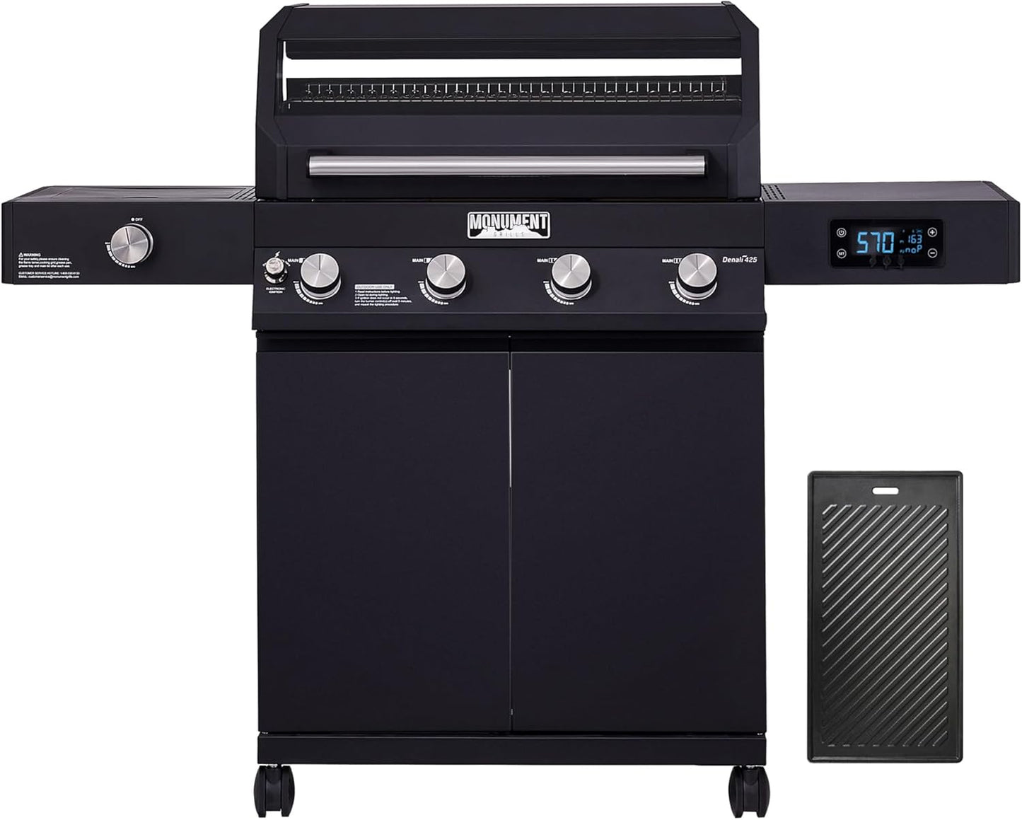 Monument Grills Denali D405 4-Burner Liquid Propane Gas Smart BBQ Grill Stainless Steel with Barbecue Tool Set - Spatula & Tongs (2 items)
