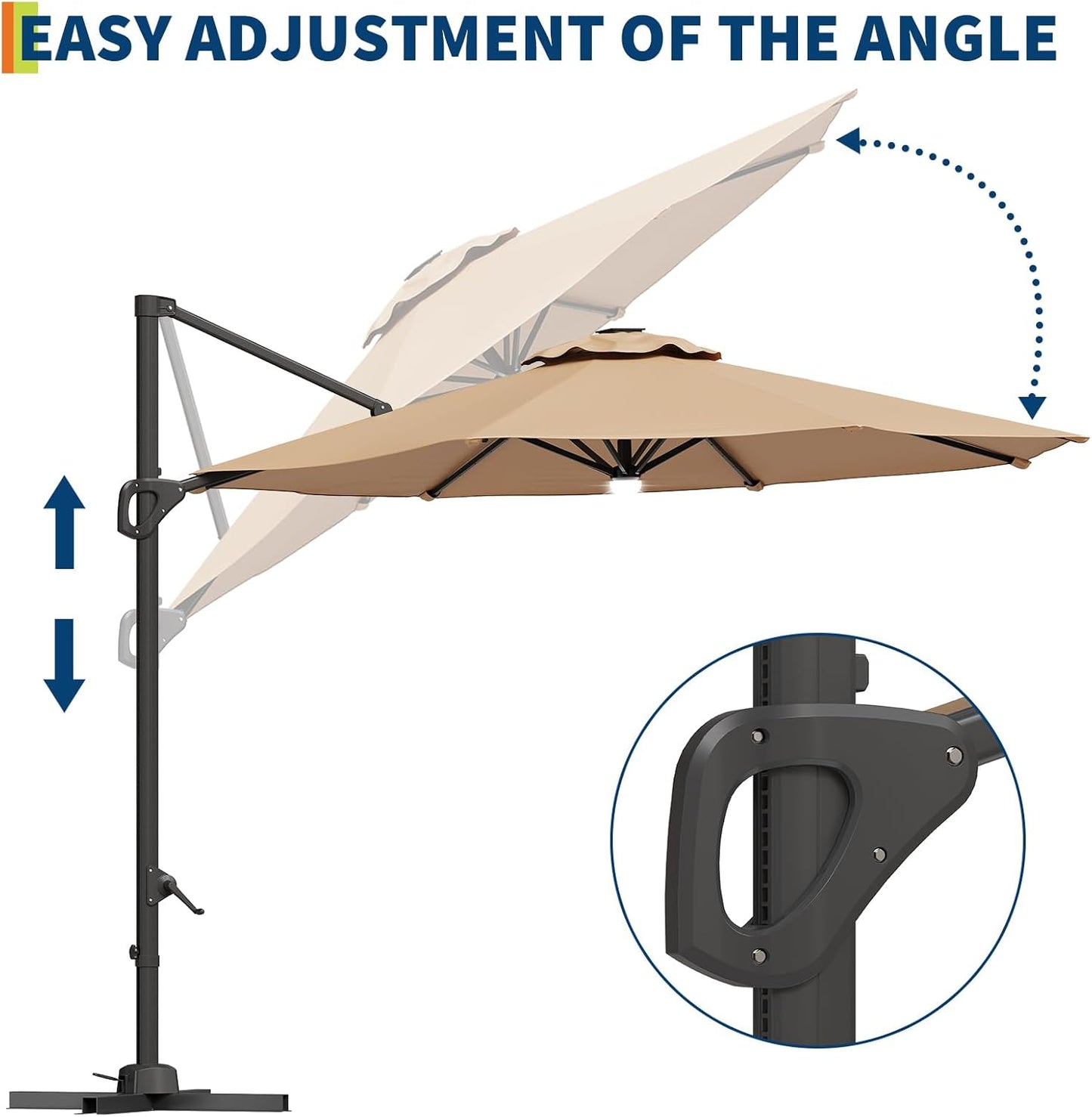 TrailBlaze 10FT Cantilever Patio Umbrella With Base, Round Top Outdoor Umbrella, Windproof Offset Umbrella Sun Shade With 360-Degree Rotation, Perfect for Garden, Deck, Pool Patio, Backyard