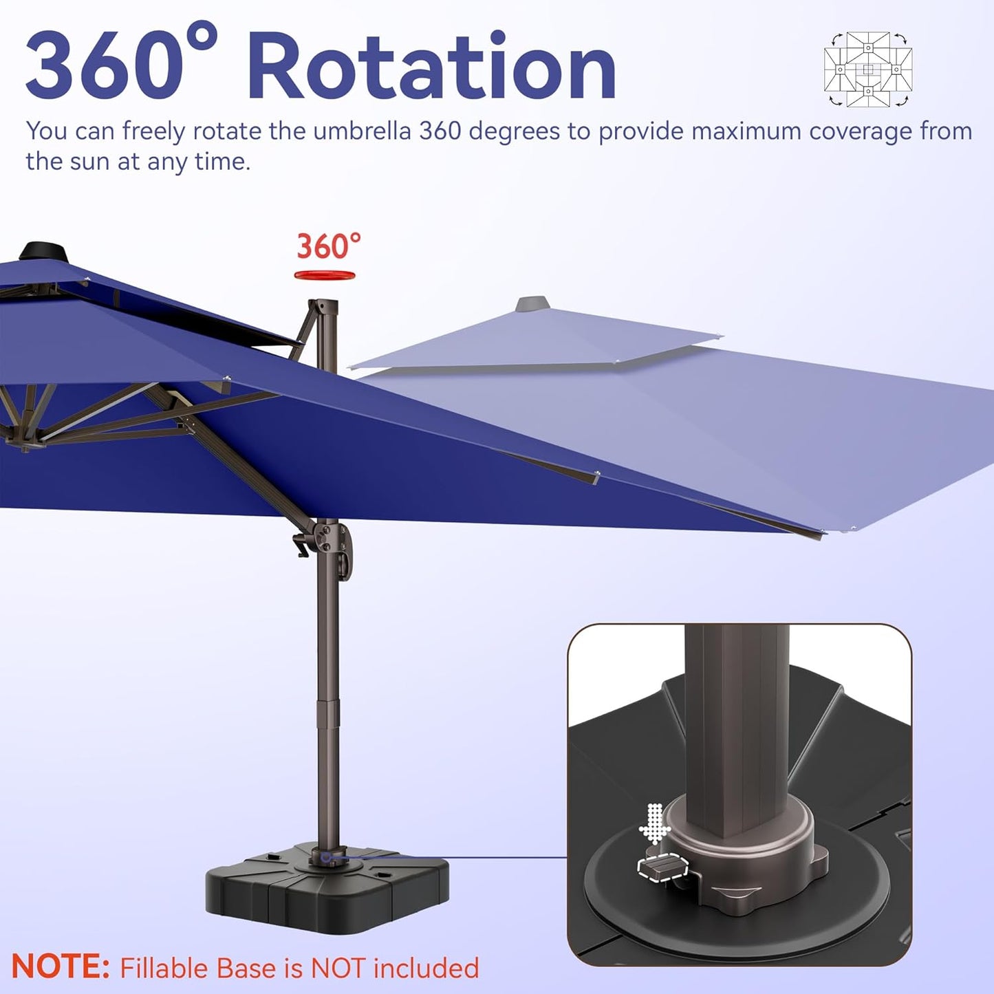 10x13 FT Patio Umbrella, Large Cantilever Rectangular Double Top Heavy Duty Offset Umbrellas with 360° Rotation, Outdoor shade for Garden Deck Pool Patio, Navy