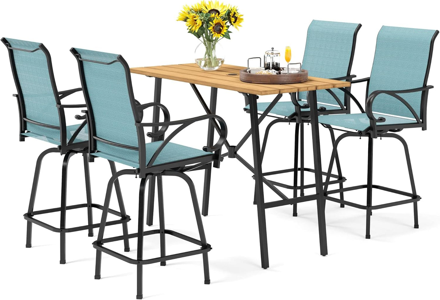 PHI VILLA 7 Piece High Patio Bar Dining Set, Bar Height Outdoor Table and Chairs Patio Furniture Set with 6 Patio Swivel Bar Stools & 40" Table for Garden, Yard and Terrace