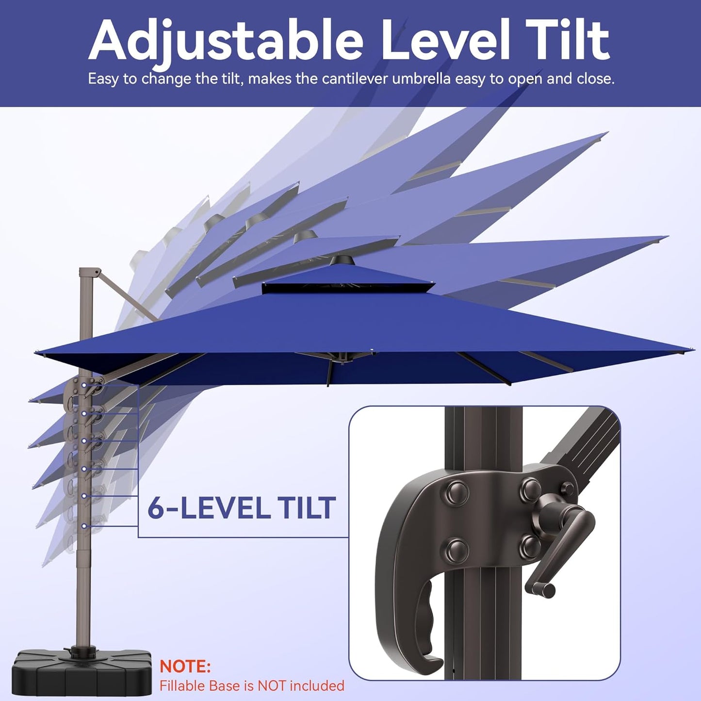 10x13 FT Patio Umbrella, Large Cantilever Rectangular Double Top Heavy Duty Offset Umbrellas with 360° Rotation, Outdoor shade for Garden Deck Pool Patio, Navy