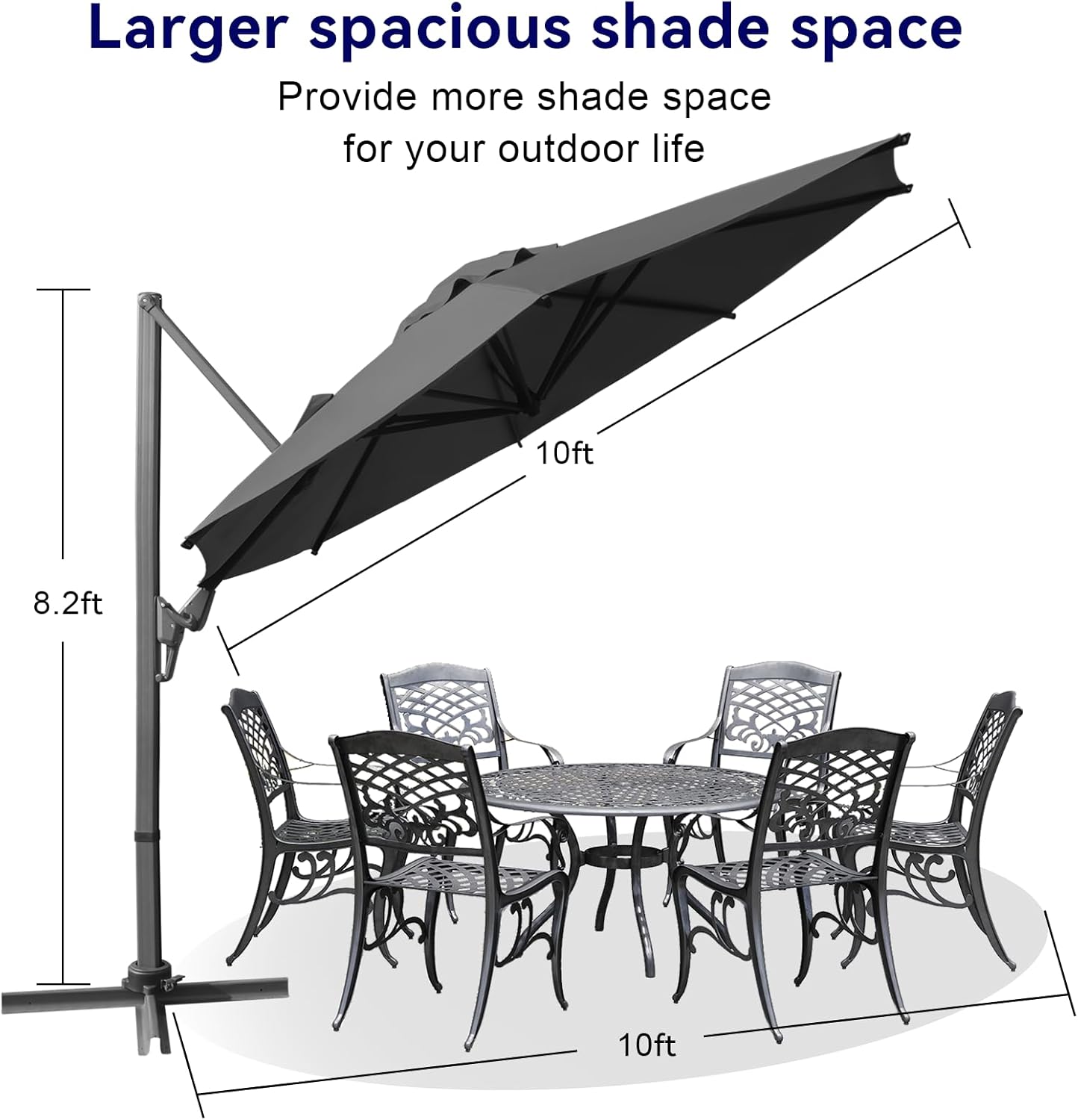 10ft Large Round Cantilever Patio Umbrella with Base Included, Windproof Offset Umbrella with 360°Rotation and 0.07" Thickened Aluminum Pole, Heavy Duty Outdoor Sun Shade for Garden Decks, Patios, Pools