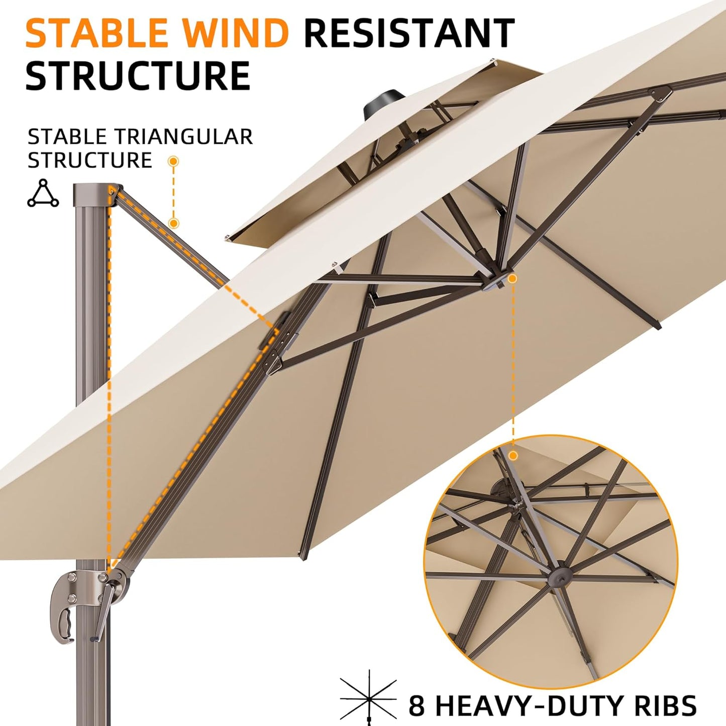 10' X 13' Outdoor Patio Umbrella Large Rectangle Cantilever Umbrella Heavy Duty 360°Rotation Offset Umbrella for Garden Deck Pool Patio,Beige