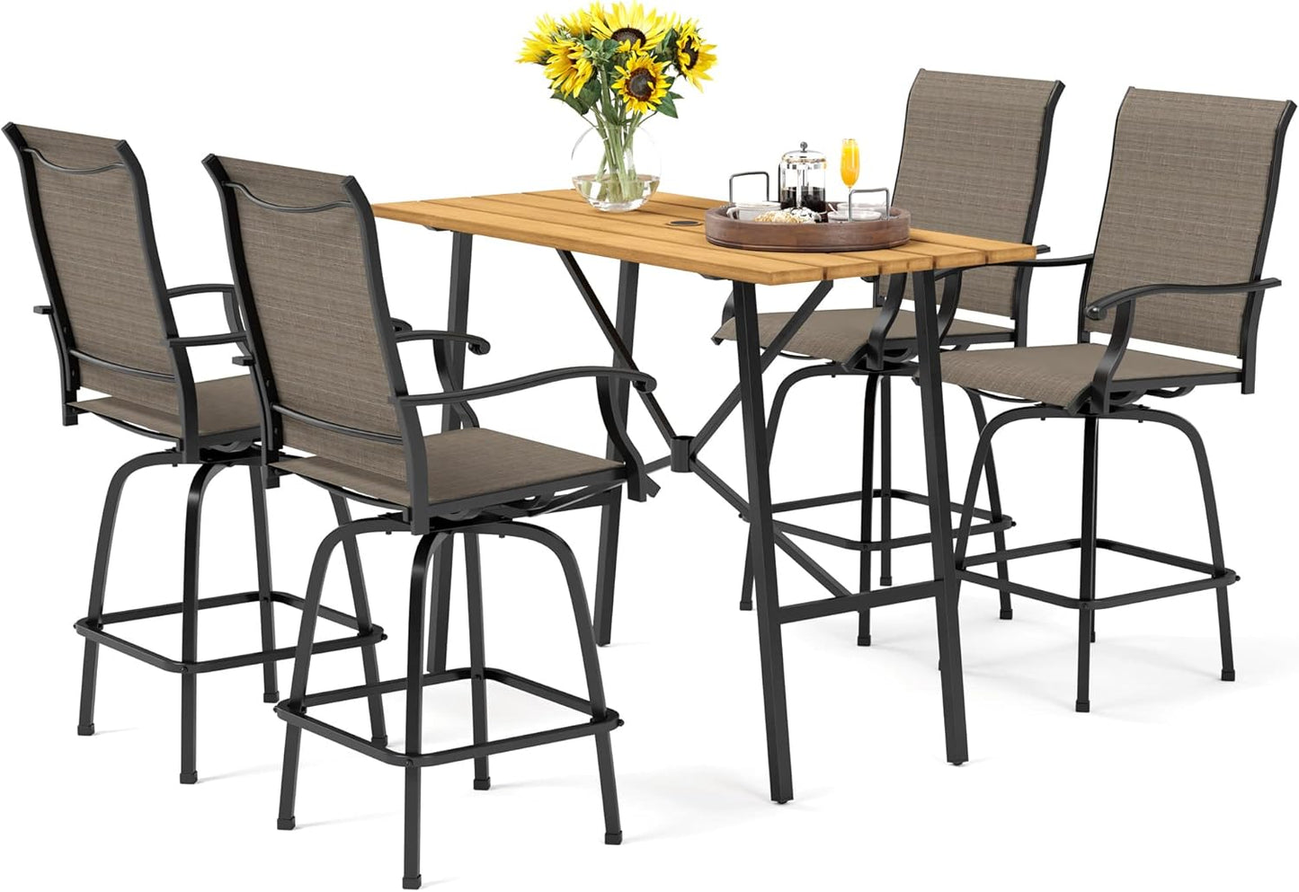 PHI VILLA 7 Piece High Patio Bar Dining Set, Bar Height Outdoor Table and Chairs Patio Furniture Set with 6 Patio Swivel Bar Stools & 40" Table for Garden, Yard and Terrace
