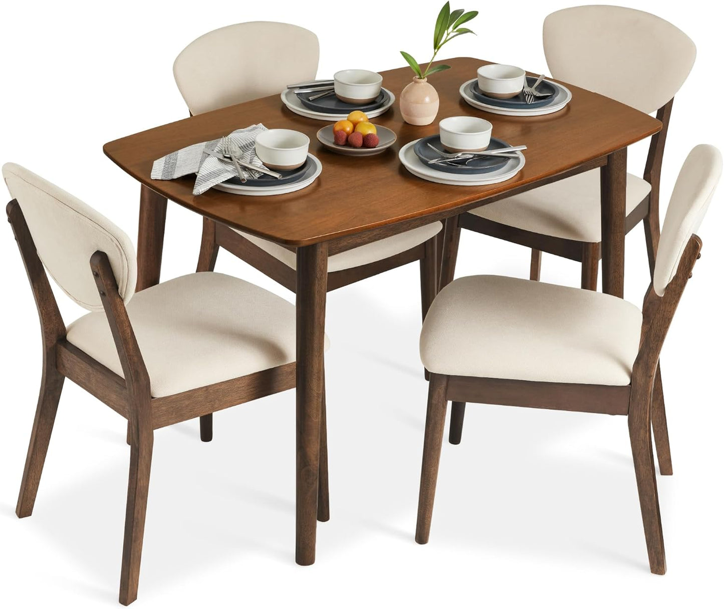 Best Choice Products 5-Piece Dining Set, Compact Mid-Century Modern Table & Chair Set for Home, Apartment w/ 4 Chairs, Padded Seats & Backrests, Wooden Frame - Walnut/Light Gray