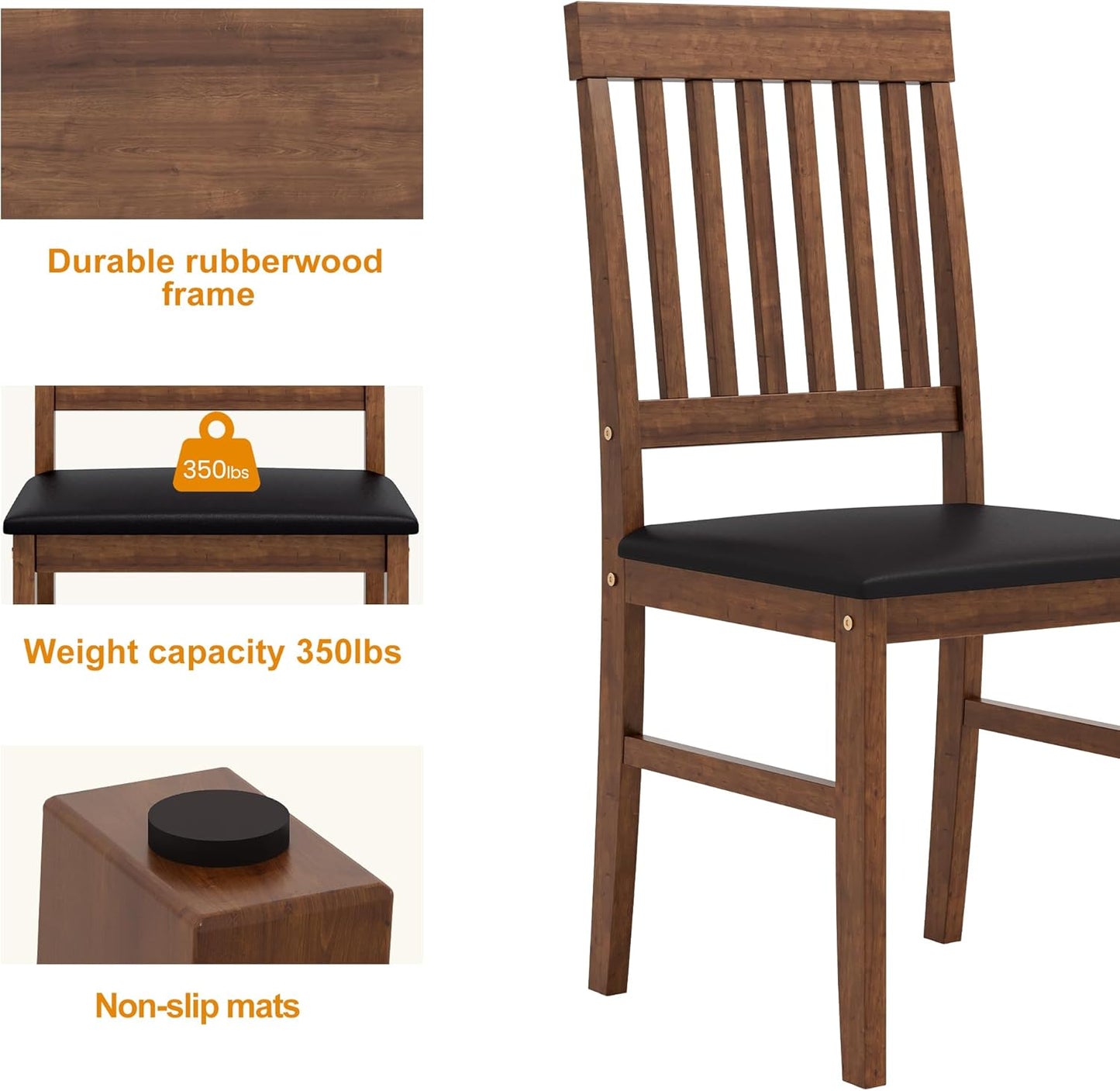 Dining Table Set for 6, Solid Wood Set, Farmhouse Rectangular Kitchen Table and 6 Chairs, 7-Piece Dinette Table Set for Dining Room, Living Room, Home Office, Terrace, Courtyard, Brown