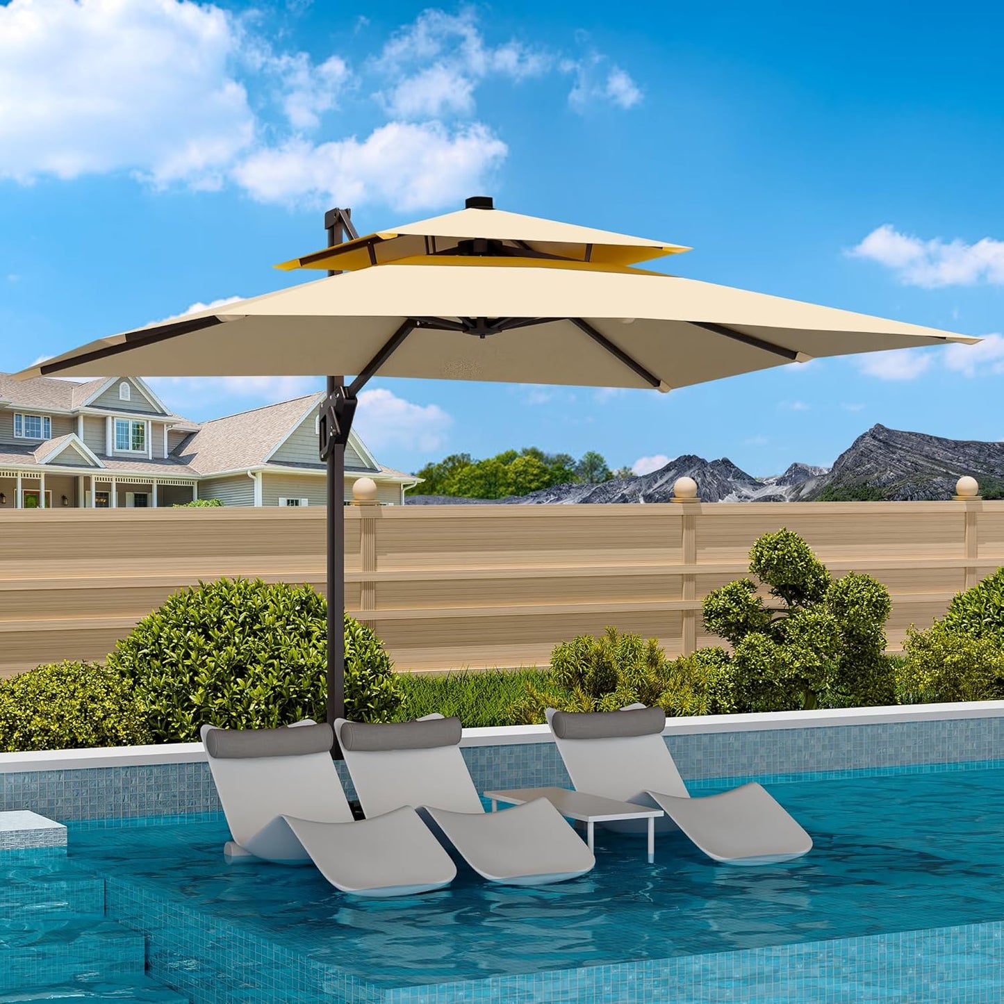 9' X 12' Cantilever Patio Umbrella Rectangular Outdoor Large Offset Umbrellas with 7 Tilts Adjustable 360°Rotation for Deck Pool Garden Backyard, Black