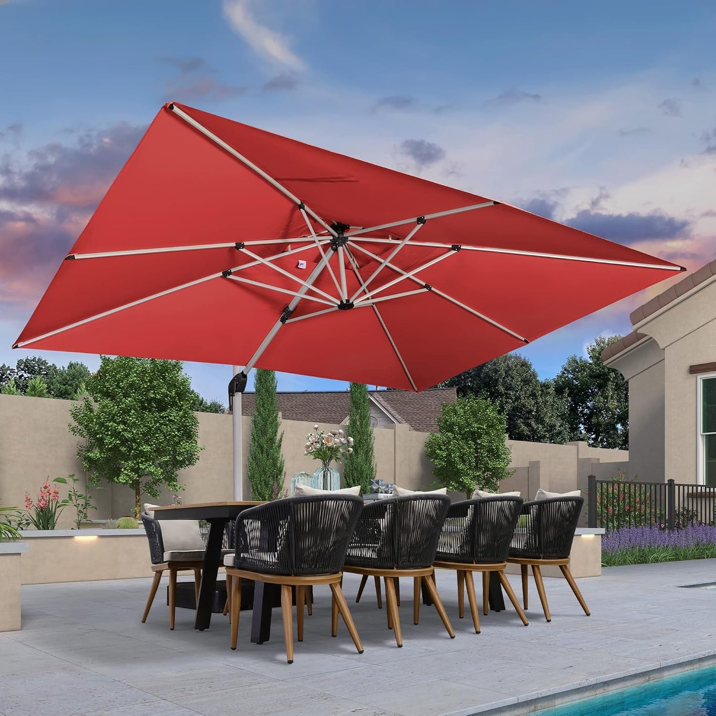 PURPLE LEAF 10ft Patio Umbrella Outdoor Square Large Cantilever Windproof Offset and Heavy Duty Sun Umbrella for Garden Deck Pool, Beige