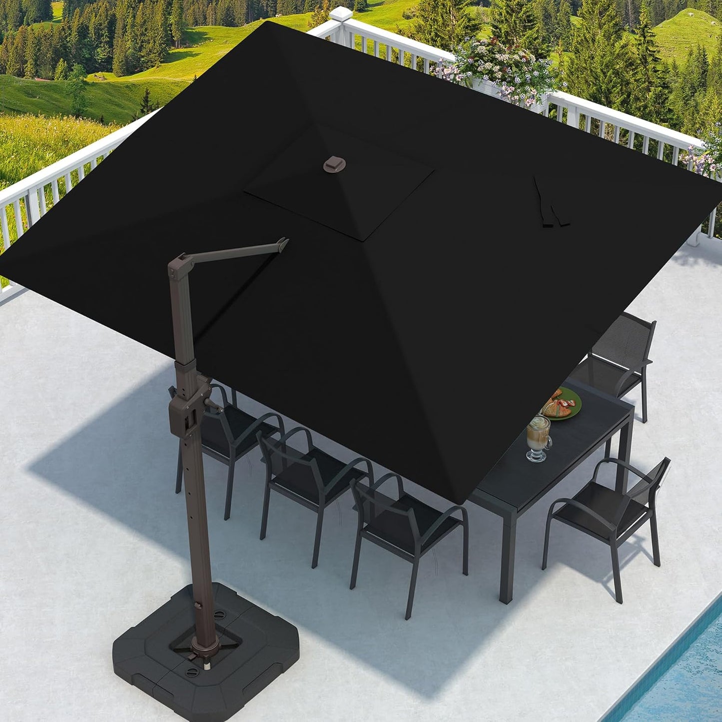 9' X 12' Cantilever Patio Umbrella Rectangular Outdoor Large Offset Umbrellas with 7 Tilts Adjustable 360°Rotation for Deck Pool Garden Backyard, Black