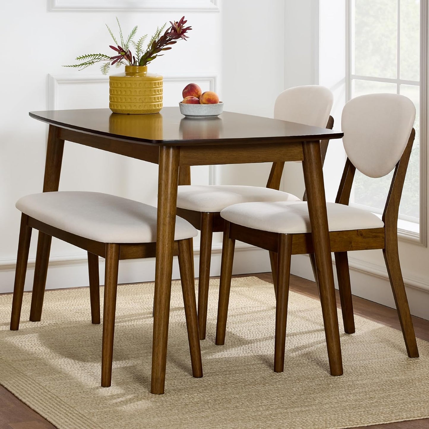 Best Choice Products 5-Piece Dining Set, Compact Mid-Century Modern Table & Chair Set for Home, Apartment w/ 4 Chairs, Padded Seats & Backrests, Wooden Frame - Walnut/Light Gray