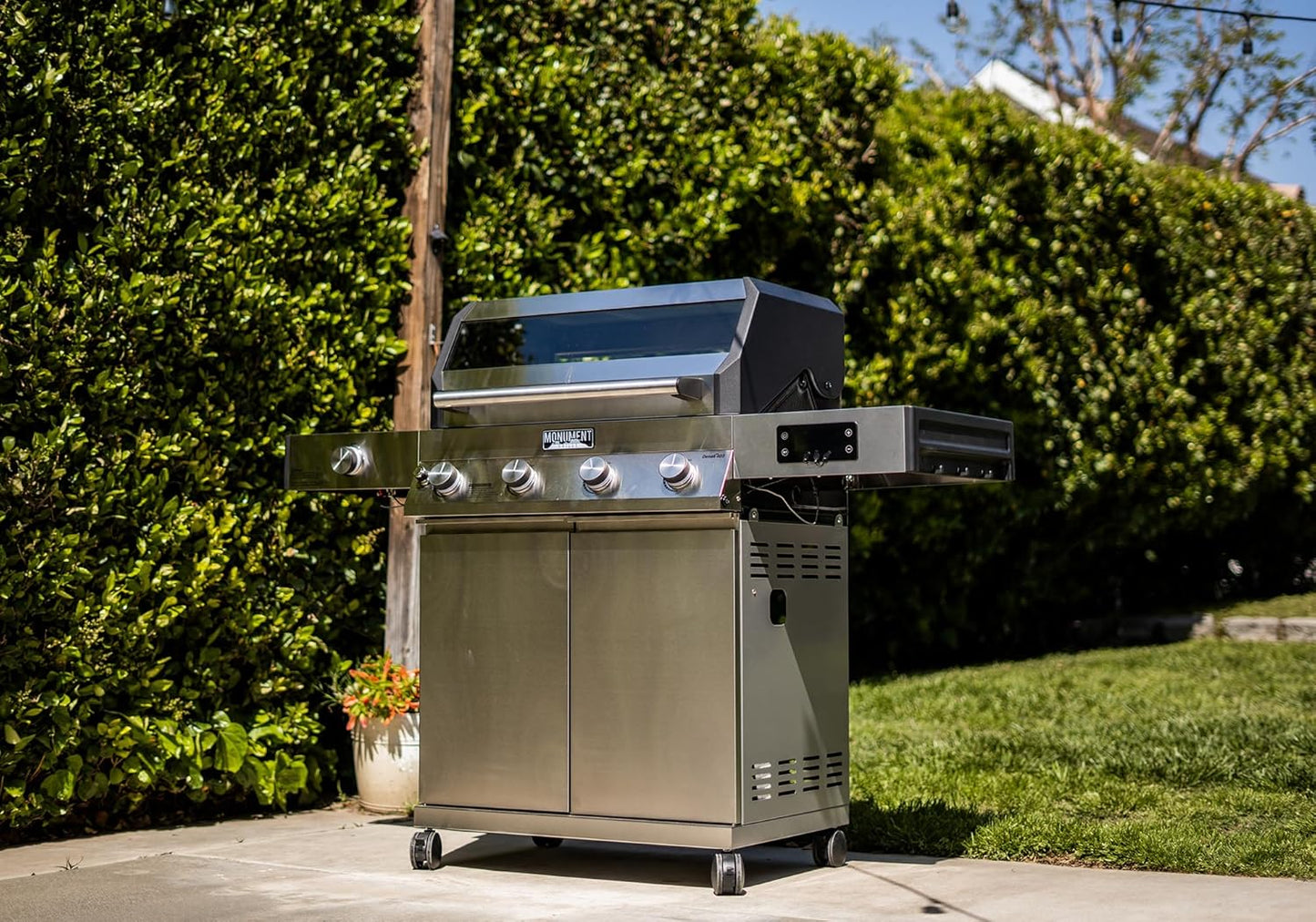 Monument Grills Denali D405 4-Burner Liquid Propane Gas Smart BBQ Grill Stainless Steel with Barbecue Tool Set - Spatula & Tongs (2 items)