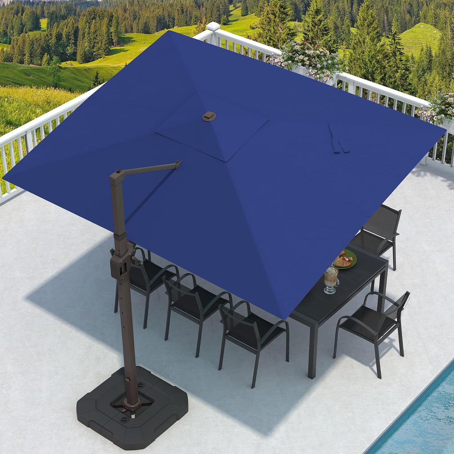 9' X 12' Cantilever Patio Umbrella Rectangular Outdoor Large Offset Umbrellas with 7 Tilts Adjustable 360°Rotation for Deck Pool Garden Backyard, Black