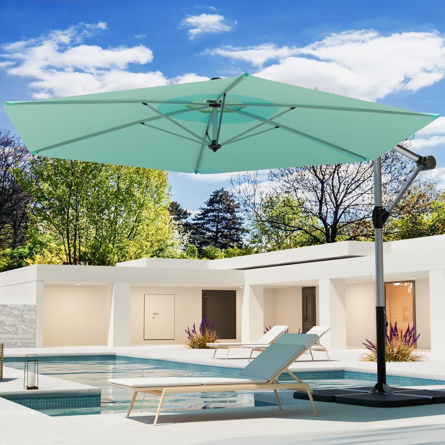 COSIEST 9 x 11.5FT Offset Patio Umbrella, Cantilever Hanging Outdoor Umbrella w/360-degree Rotation, Handy Crank, UV & Waterproof Canopy, 6 Ribs for Market, Backyard, Poolside, Garden
