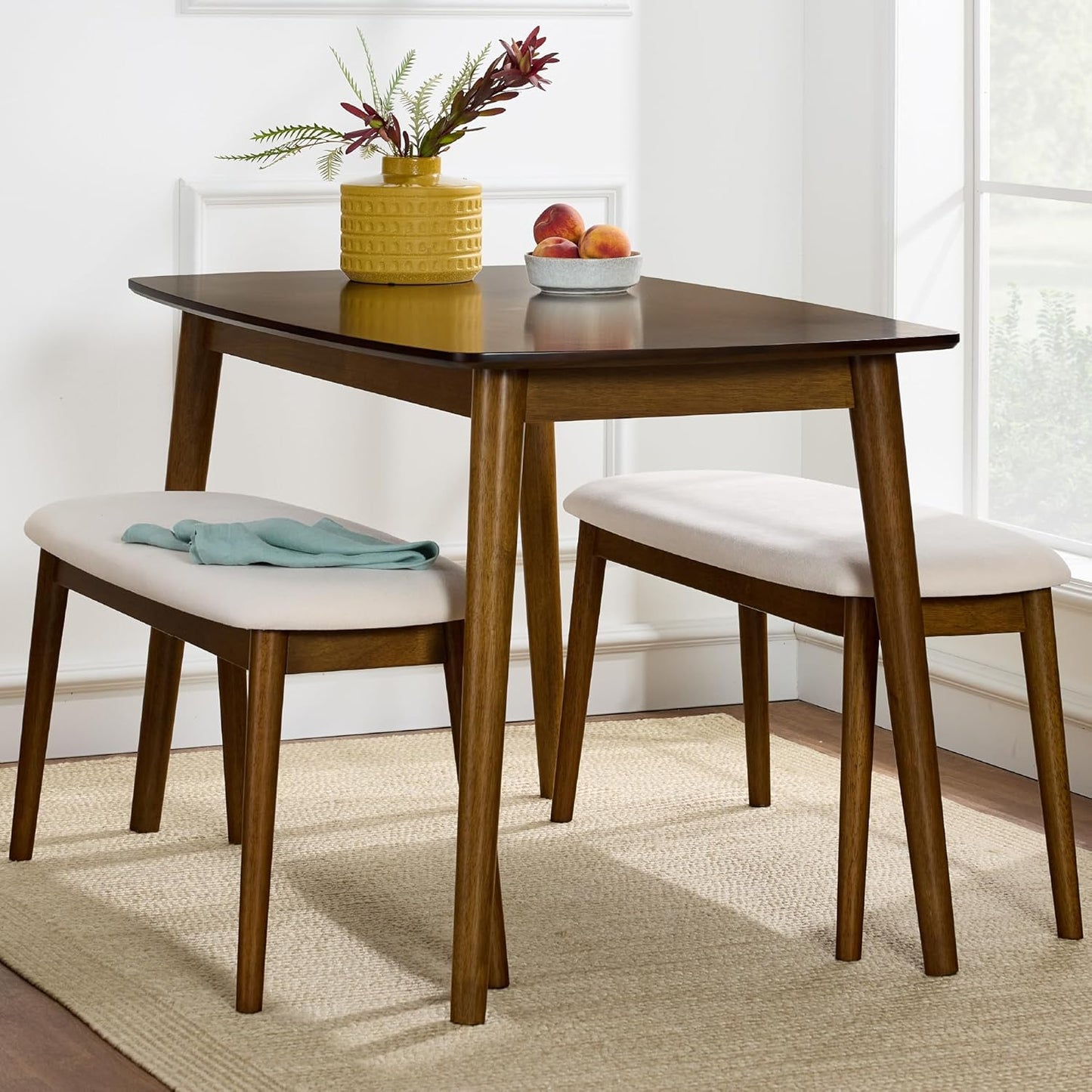 Best Choice Products 5-Piece Dining Set, Compact Mid-Century Modern Table & Chair Set for Home, Apartment w/ 4 Chairs, Padded Seats & Backrests, Wooden Frame - Walnut/Light Gray