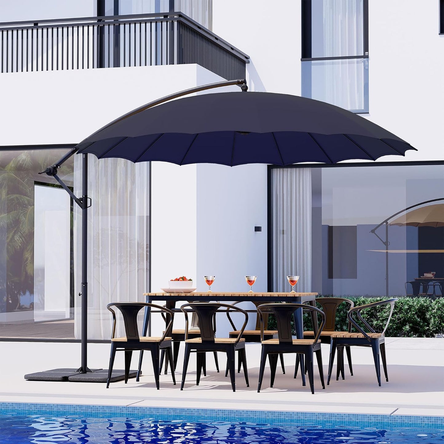 COSIEST 9 x 11.5FT Offset Patio Umbrella, Cantilever Hanging Outdoor Umbrella w/360-degree Rotation, Handy Crank, UV & Waterproof Canopy, 6 Ribs for Market, Backyard, Poolside, Garden