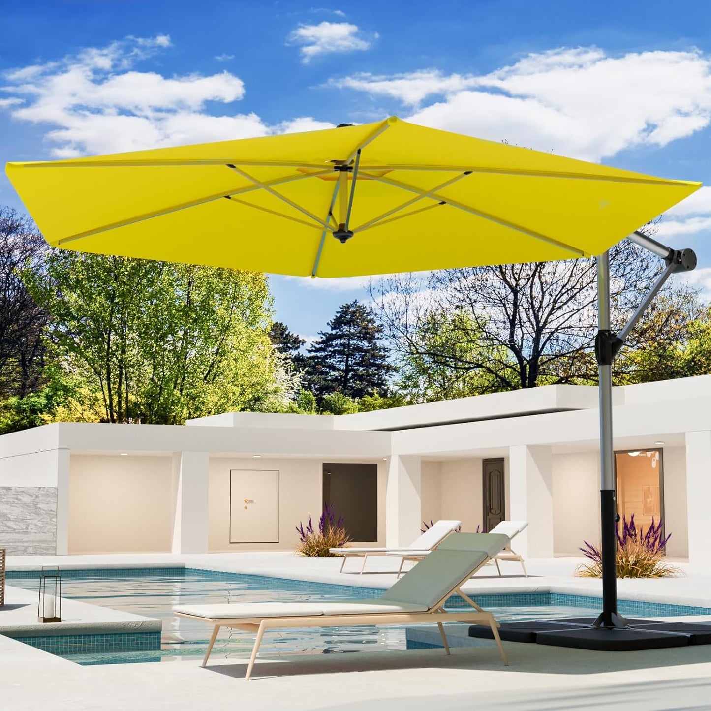 COSIEST 9 x 11.5FT Offset Patio Umbrella, Cantilever Hanging Outdoor Umbrella w/360-degree Rotation, Handy Crank, UV & Waterproof Canopy, 6 Ribs for Market, Backyard, Poolside, Garden