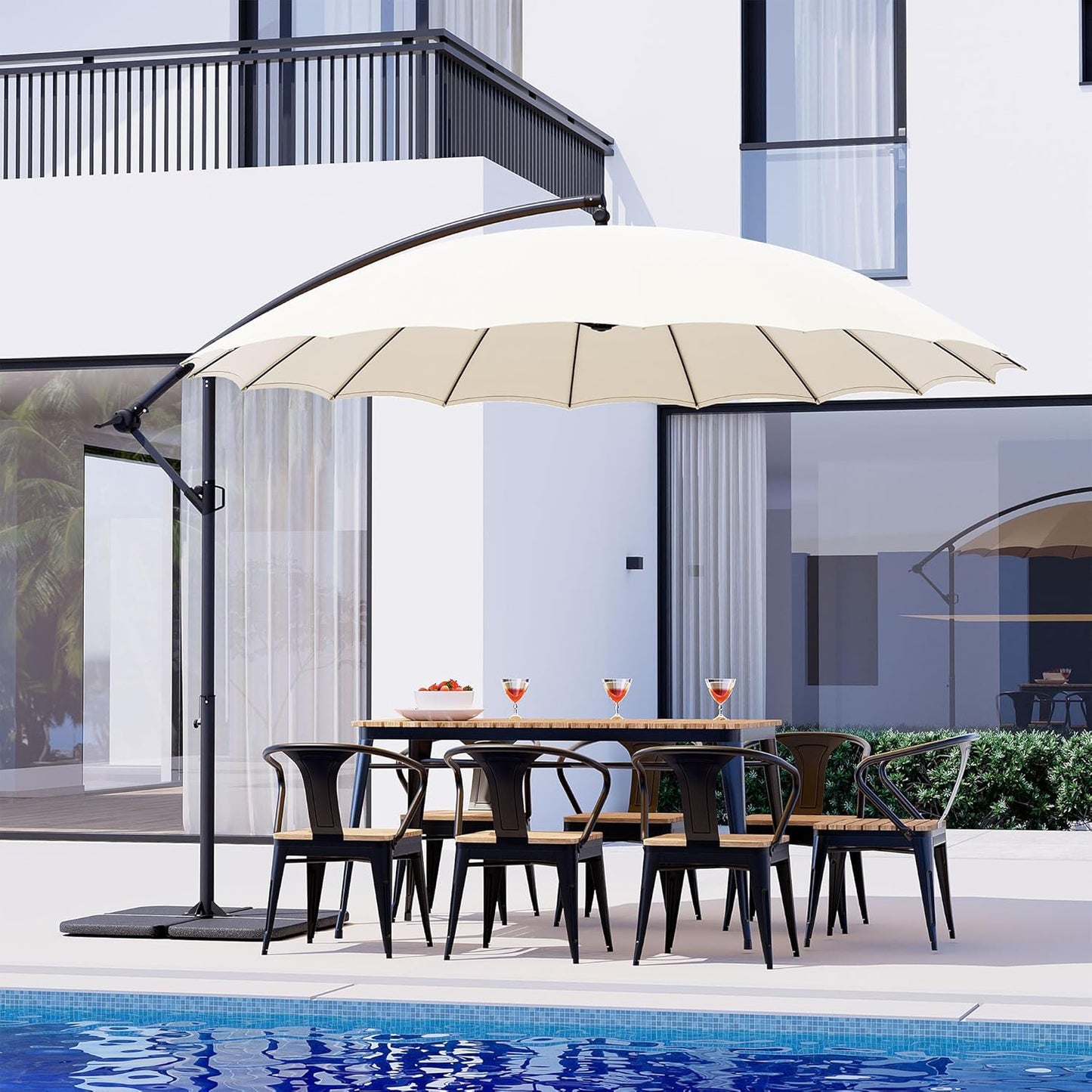 COSIEST 9 x 11.5FT Offset Patio Umbrella, Cantilever Hanging Outdoor Umbrella w/360-degree Rotation, Handy Crank, UV & Waterproof Canopy, 6 Ribs for Market, Backyard, Poolside, Garden