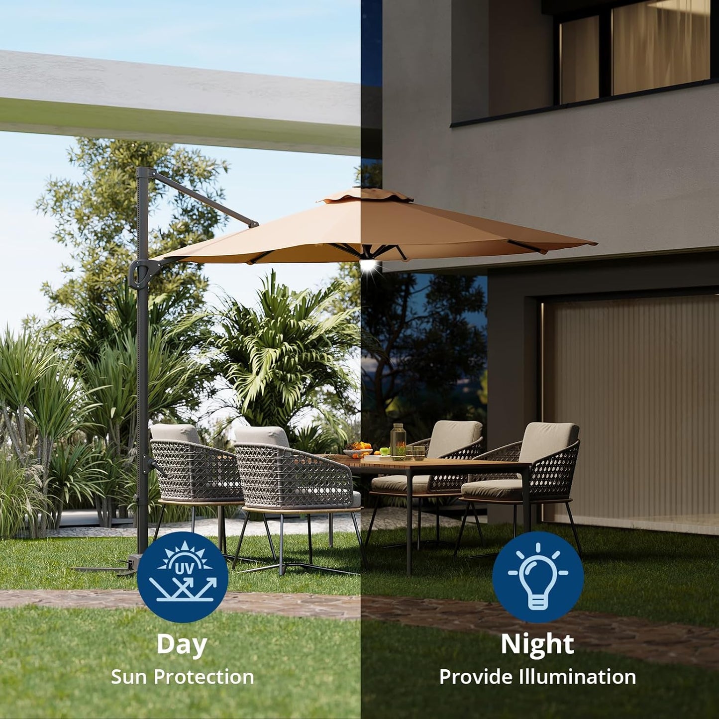 TrailBlaze 10FT Cantilever Patio Umbrella With Base, Round Top Outdoor Umbrella, Windproof Offset Umbrella Sun Shade With 360-Degree Rotation, Perfect for Garden, Deck, Pool Patio, Backyard