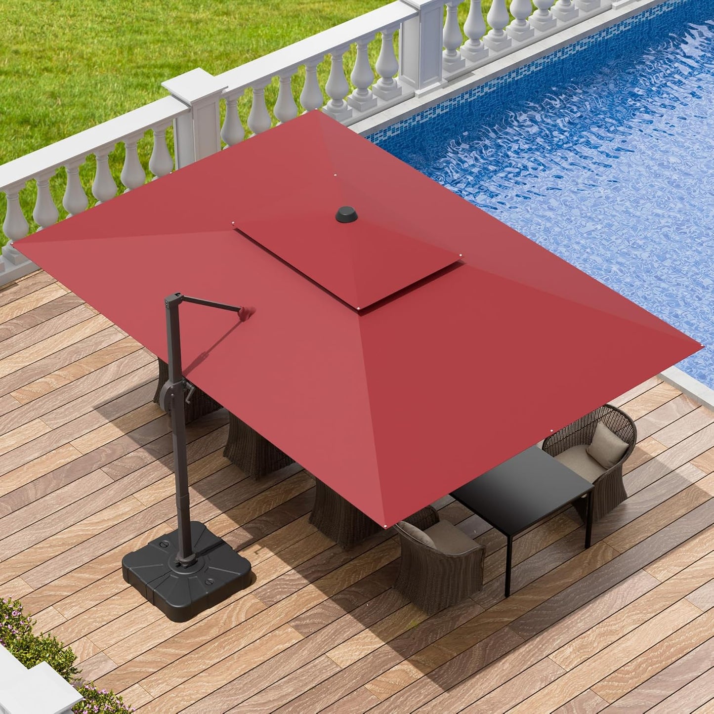 10x13 FT Patio Umbrella, Large Cantilever Rectangular Double Top Heavy Duty Offset Umbrellas with 360° Rotation, Outdoor shade for Garden Deck Pool Patio, Navy