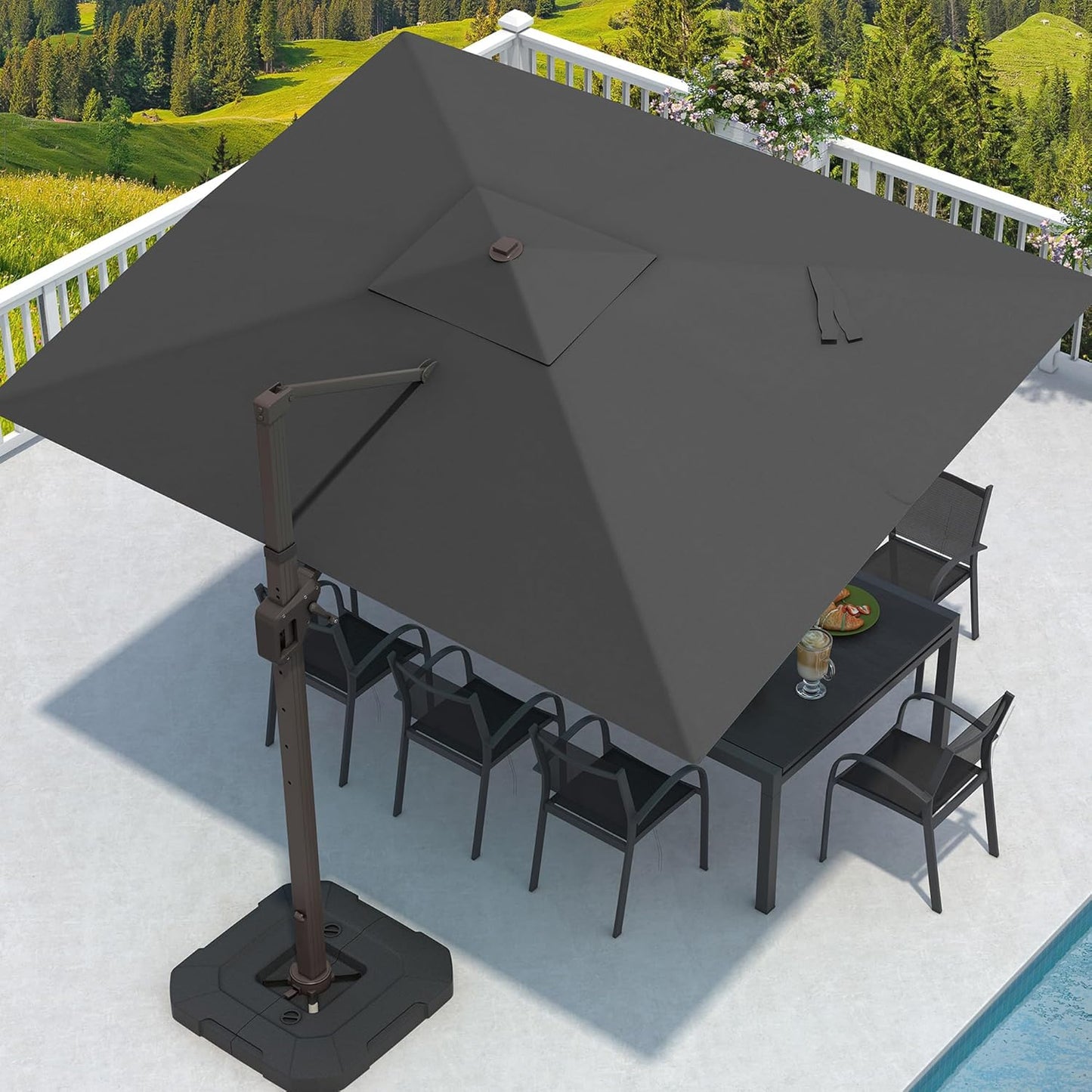 9' X 12' Cantilever Patio Umbrella Rectangular Outdoor Large Offset Umbrellas with 7 Tilts Adjustable 360°Rotation for Deck Pool Garden Backyard, Black