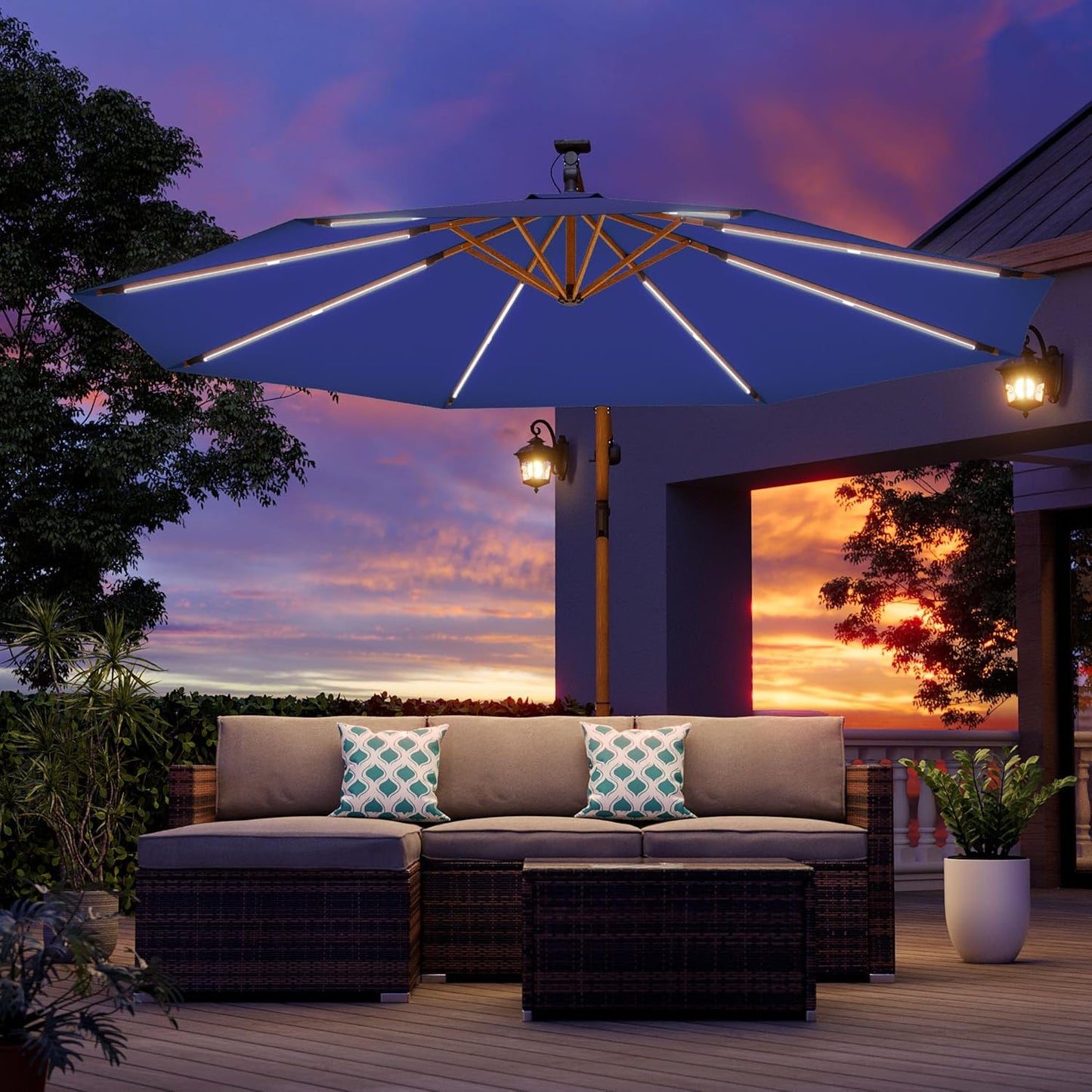 COSIEST 9 x 11.5FT Offset Patio Umbrella, Cantilever Hanging Outdoor Umbrella w/360-degree Rotation, Handy Crank, UV & Waterproof Canopy, 6 Ribs for Market, Backyard, Poolside, Garden