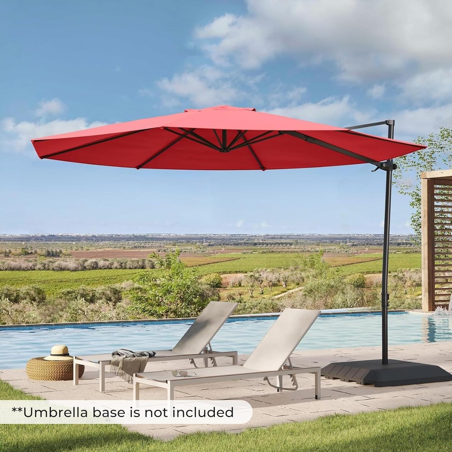 Grand patio 10Ft Patio Cantilever Umbrella with Cross Base, Outdoor Offset Umbrella with 360-degree Rotation, Crank and Easy Tilt, Red