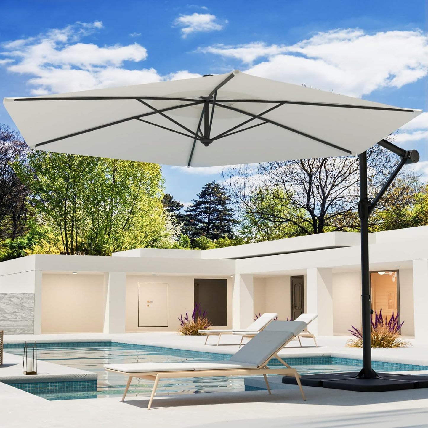 COSIEST 9 x 11.5FT Offset Patio Umbrella, Cantilever Hanging Outdoor Umbrella w/360-degree Rotation, Handy Crank, UV & Waterproof Canopy, 6 Ribs for Market, Backyard, Poolside, Garden