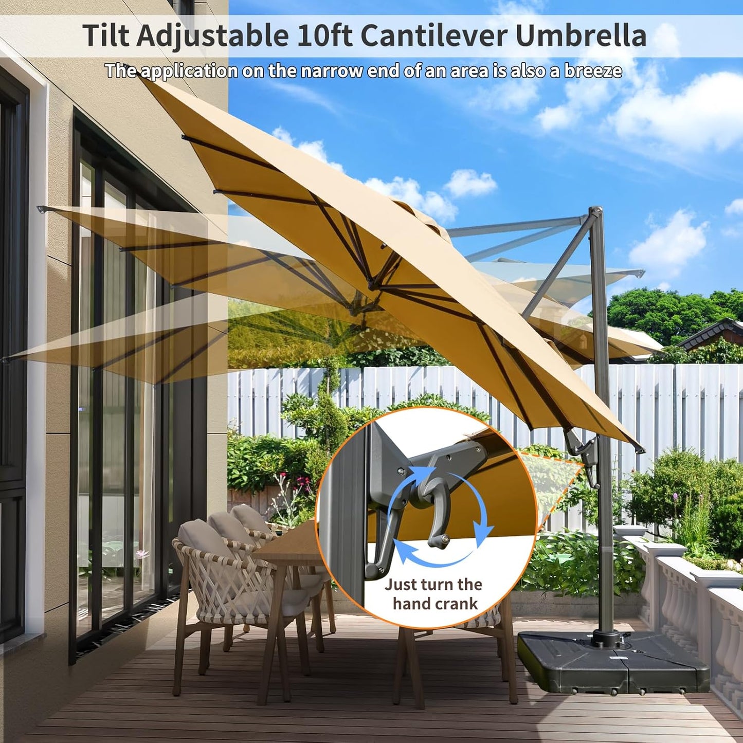 Large 10' X 10' Cantilever Patio Umbrella, 360°Rotation,Large Rectangular Cantilever Patio Umbrellas, Heavy Duty Aluminum Off-Set Patio Umbrella,3 Year Fade Resistant Easy Tilt Sunshade for Deck Patio Pool